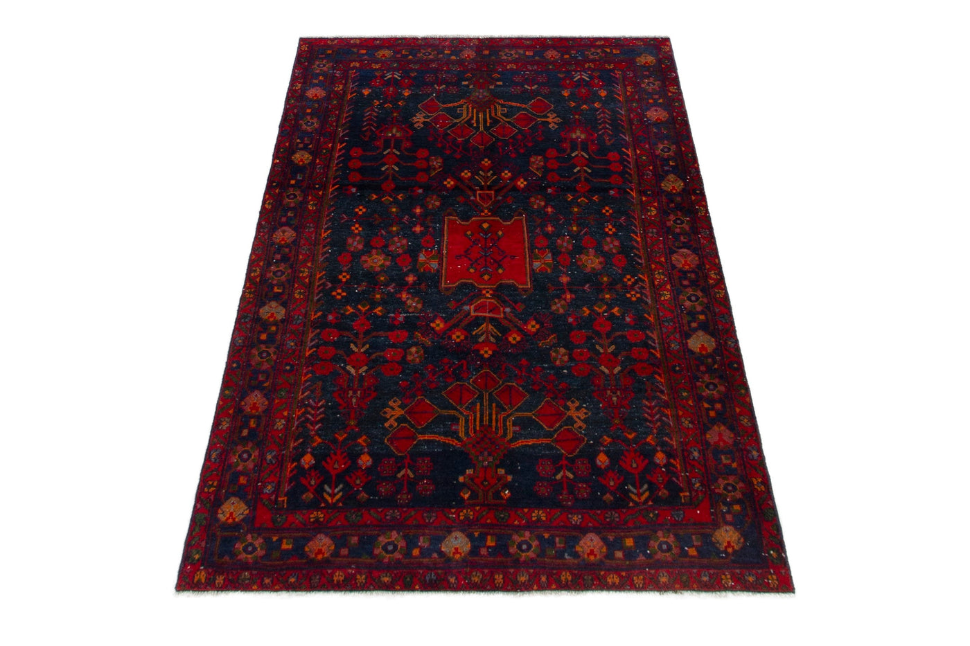 Persian Borujerd area rug in navy and deep red, view 2 of 21