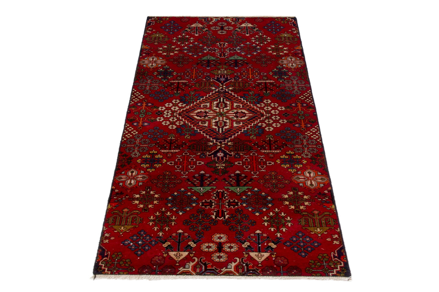 Persian Joshaghan runner rug in deep red and cream, view 2 of 17