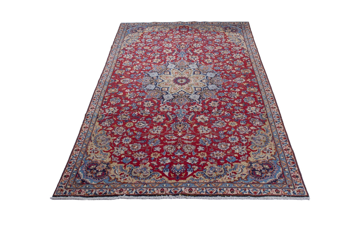 Persian Najafabad oversized rug in deep red and denim, view 2 of 23