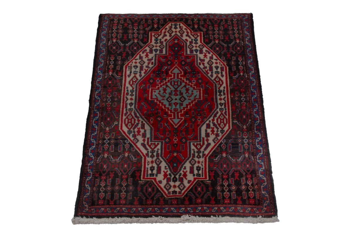 Persian Sanandaj accent rug in deep red and muted pink, view 2 of 7