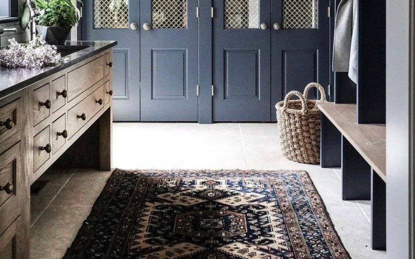 Vintage runner on a kitchen and mudroom floor