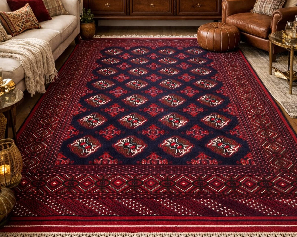 Vintage Persian Torkaman rug in a living room