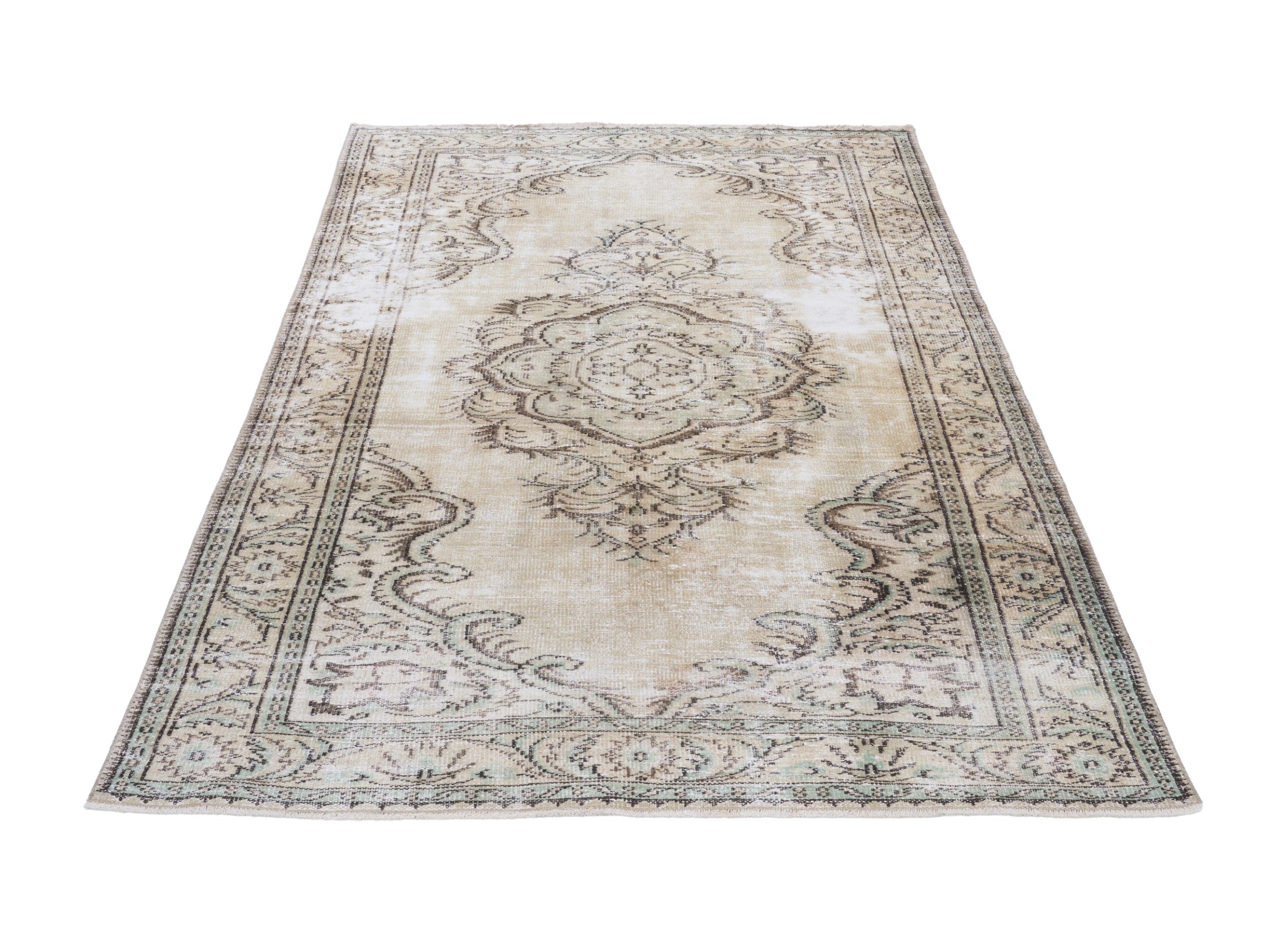 Turkish Manisa area rug in cream and dark brown, view 2 of 10