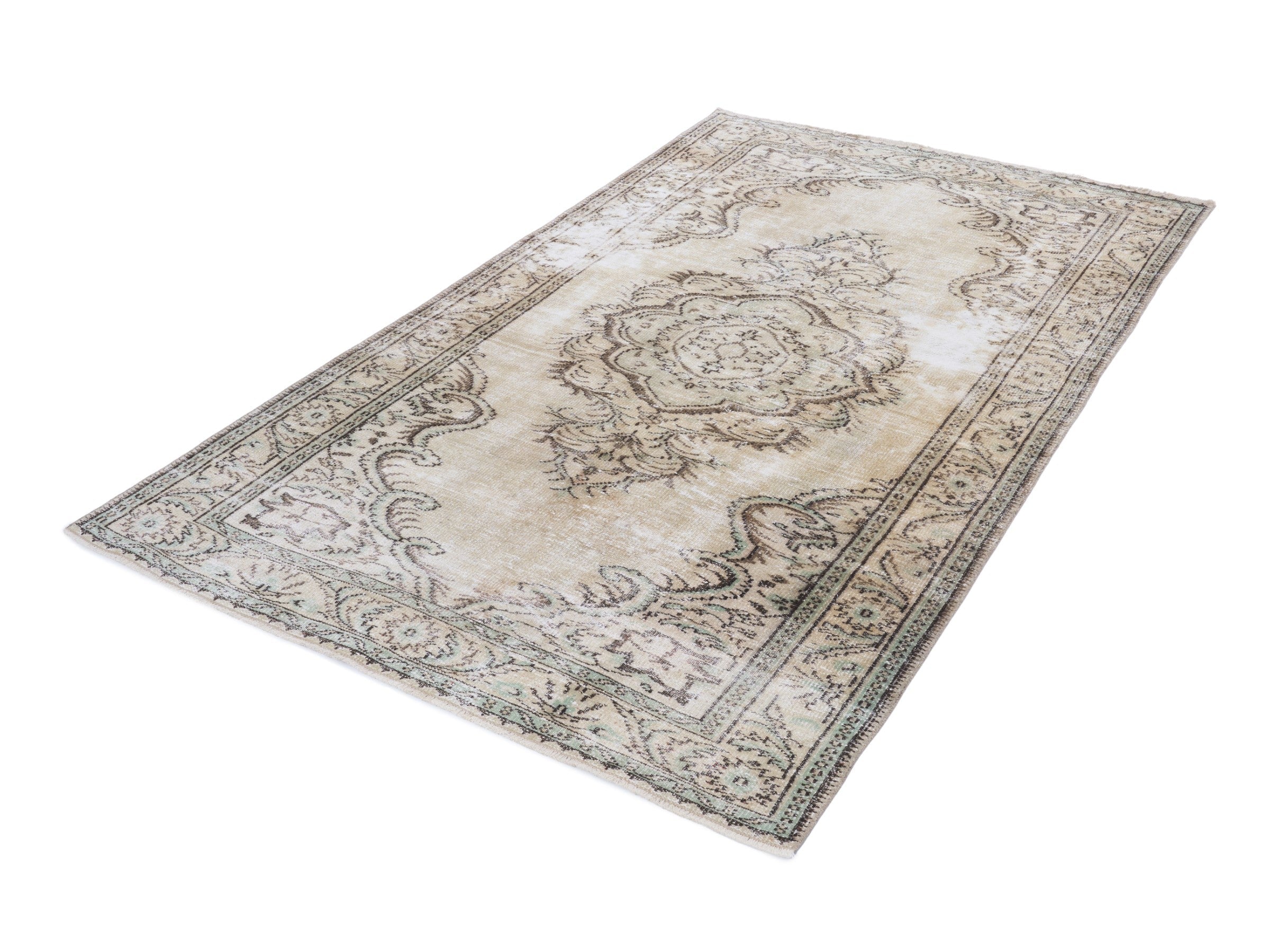 Turkish Manisa area rug in cream and dark brown, view 3 of 10