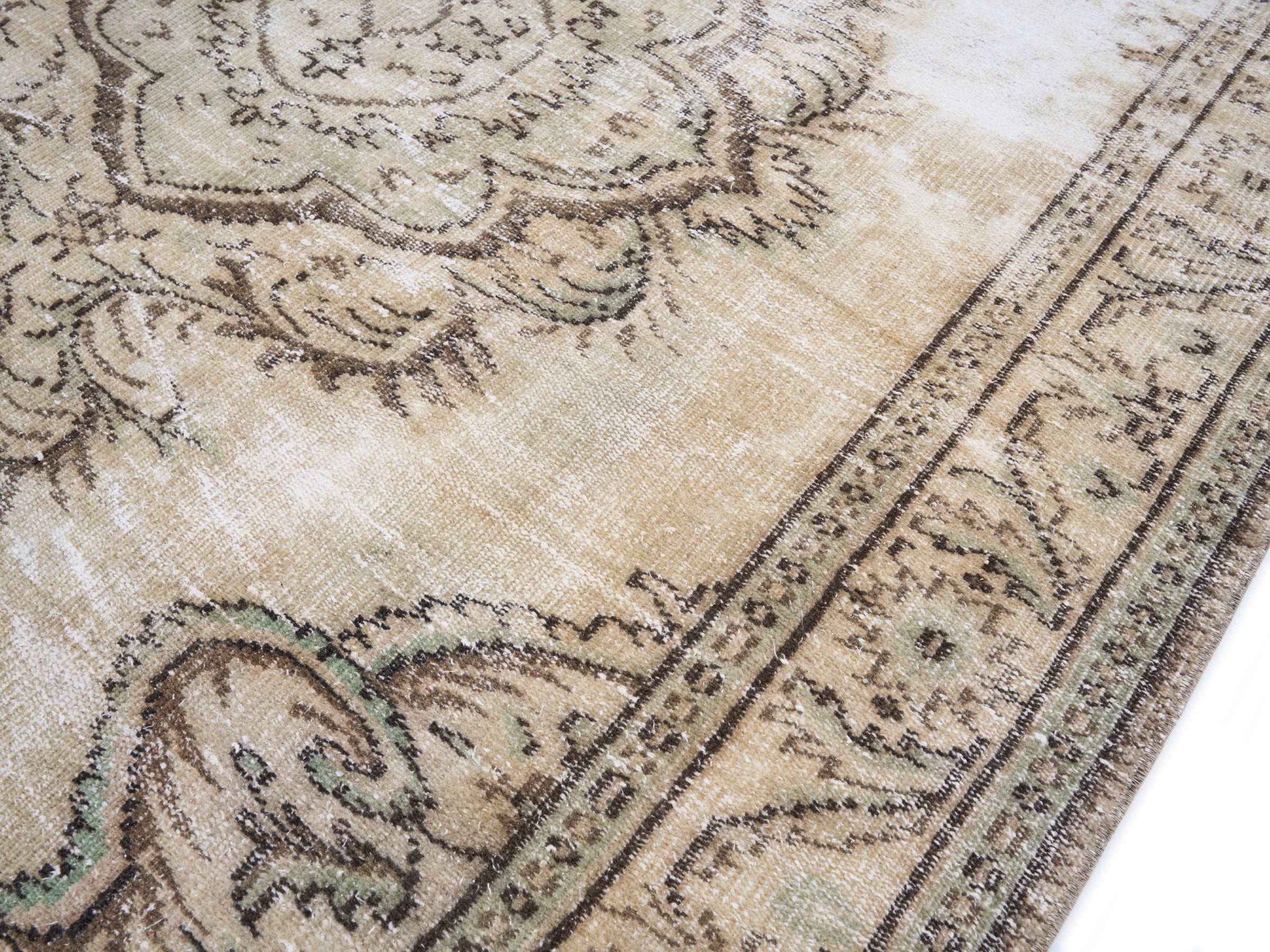 Turkish Manisa area rug in cream and dark brown, view 4 of 10