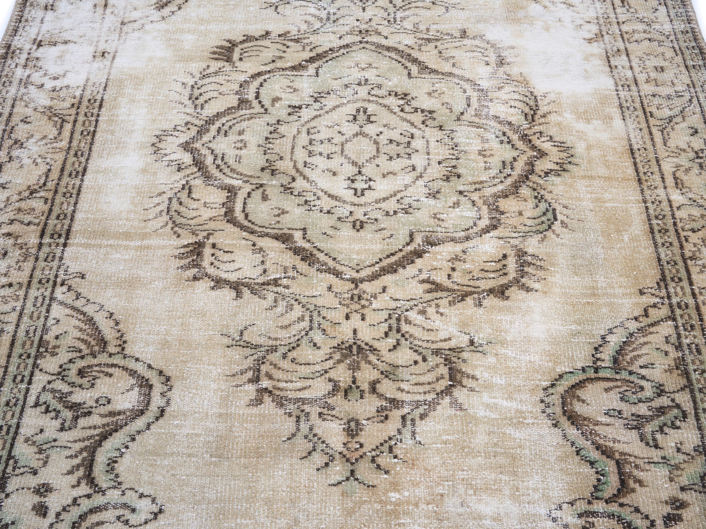 Turkish Manisa area rug in cream and dark brown, view 5 of 10