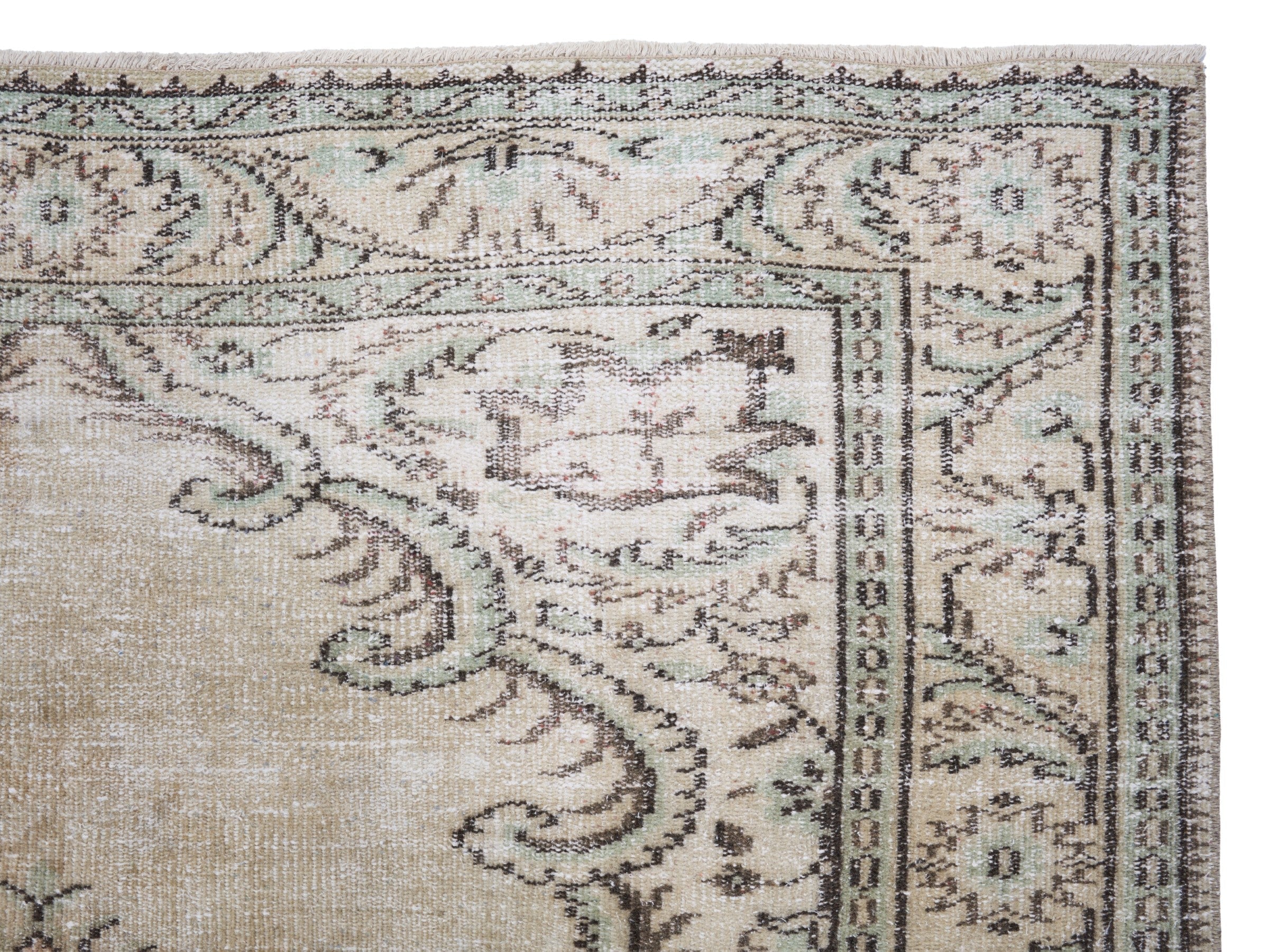 Turkish Manisa area rug in cream and dark brown, view 8 of 10