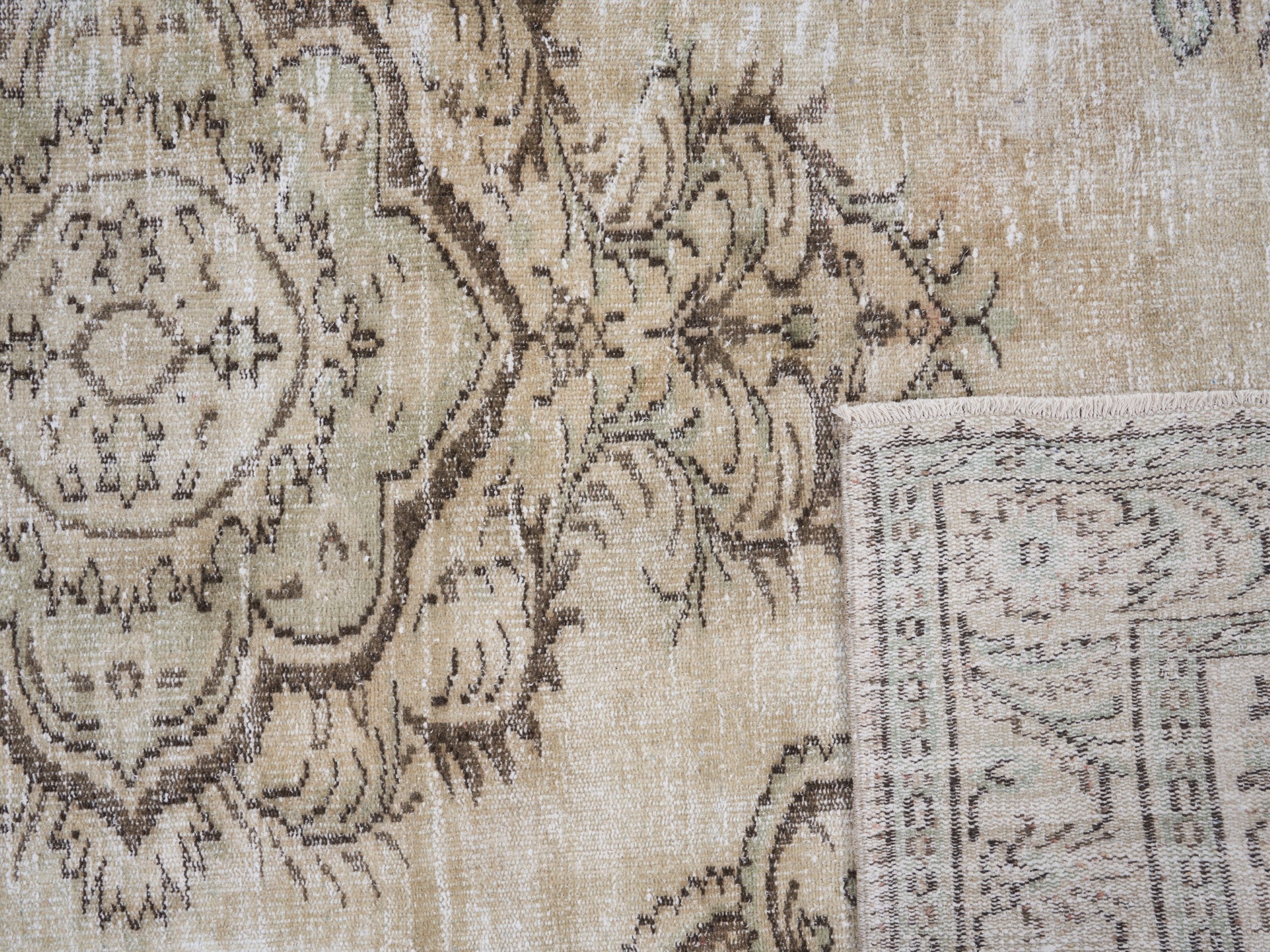 Turkish Manisa area rug in cream and dark brown, view 10 of 10