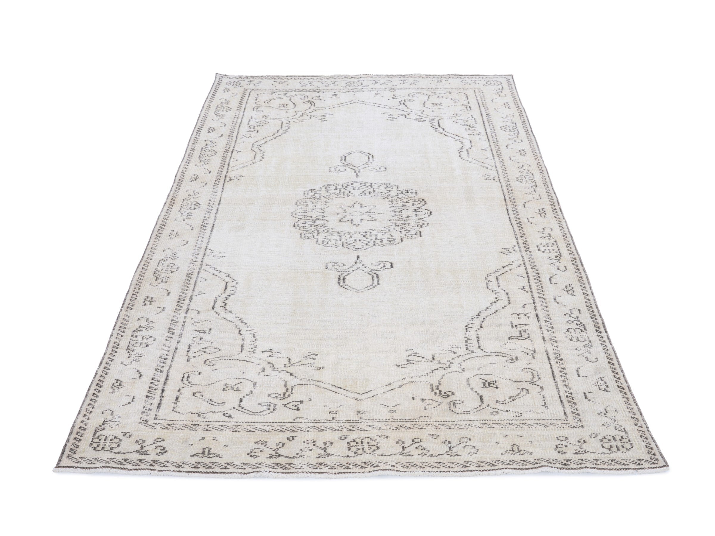 Turkish Manisa area rug in cream and greige, view 2 of 10