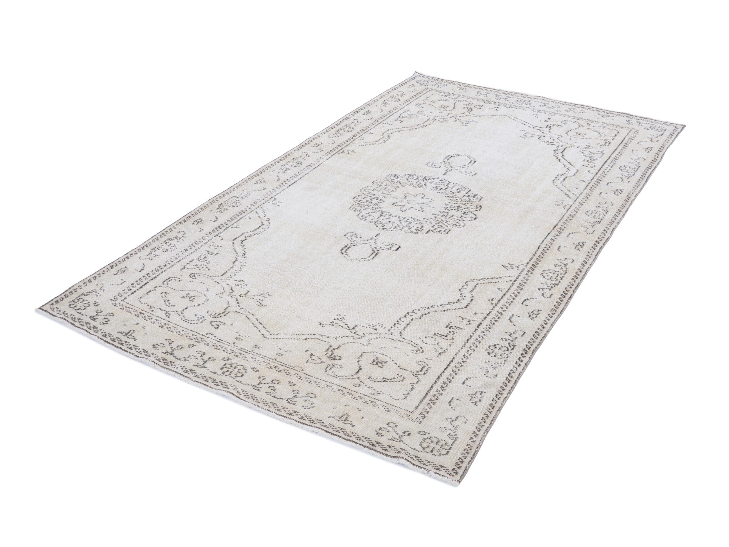 Turkish Manisa area rug in cream and greige, view 3 of 10