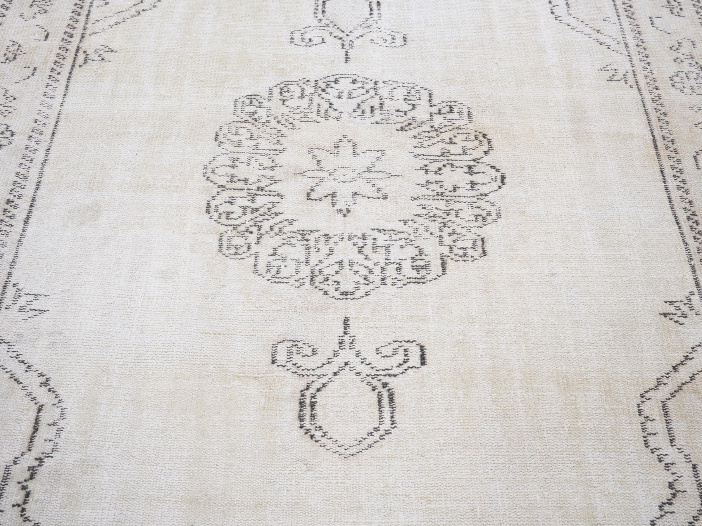 Turkish Manisa area rug in cream and greige, view 4 of 10