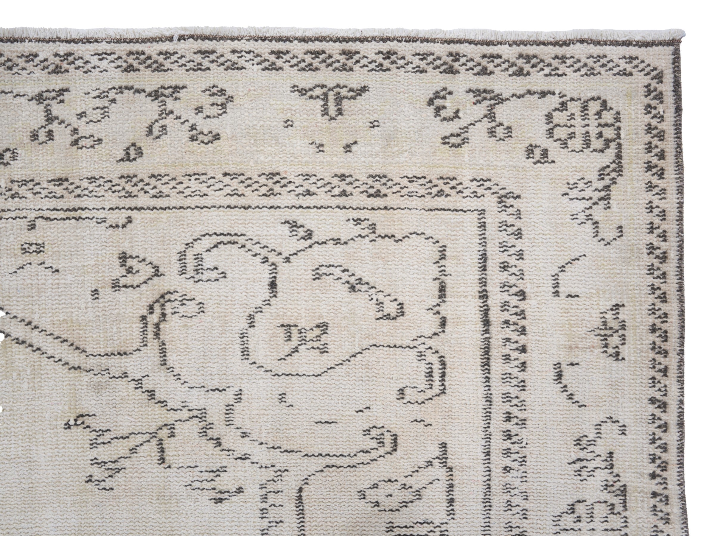 Turkish Manisa area rug in cream and greige, view 8 of 10
