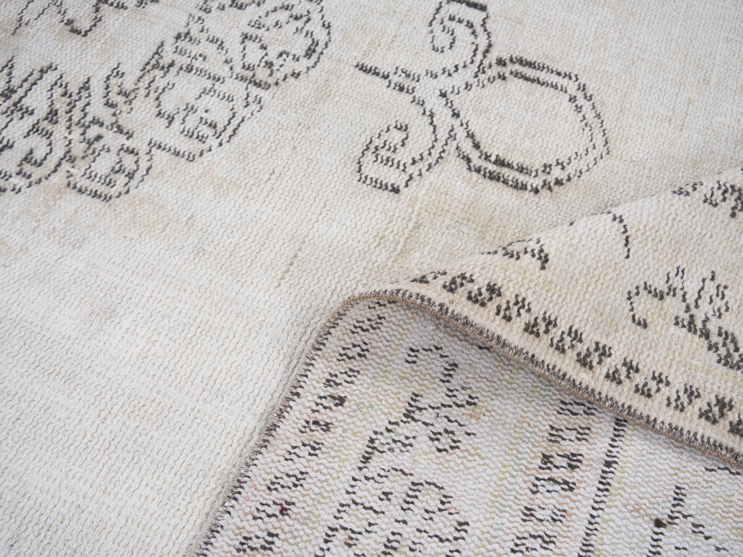 Turkish Manisa area rug in cream and greige, view 9 of 10
