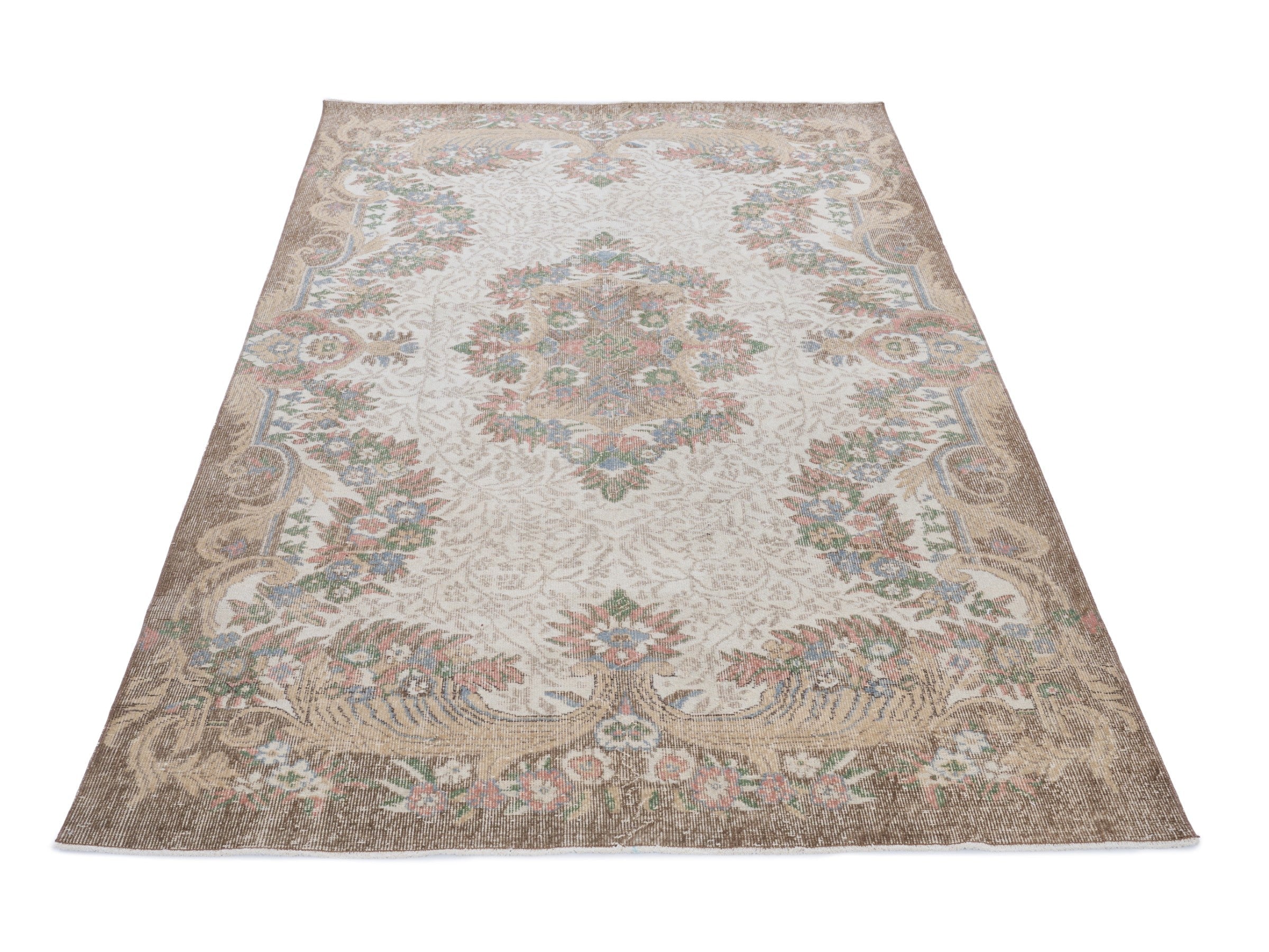 Turkish Isparta area rug in cream and greige, view 2 of 10