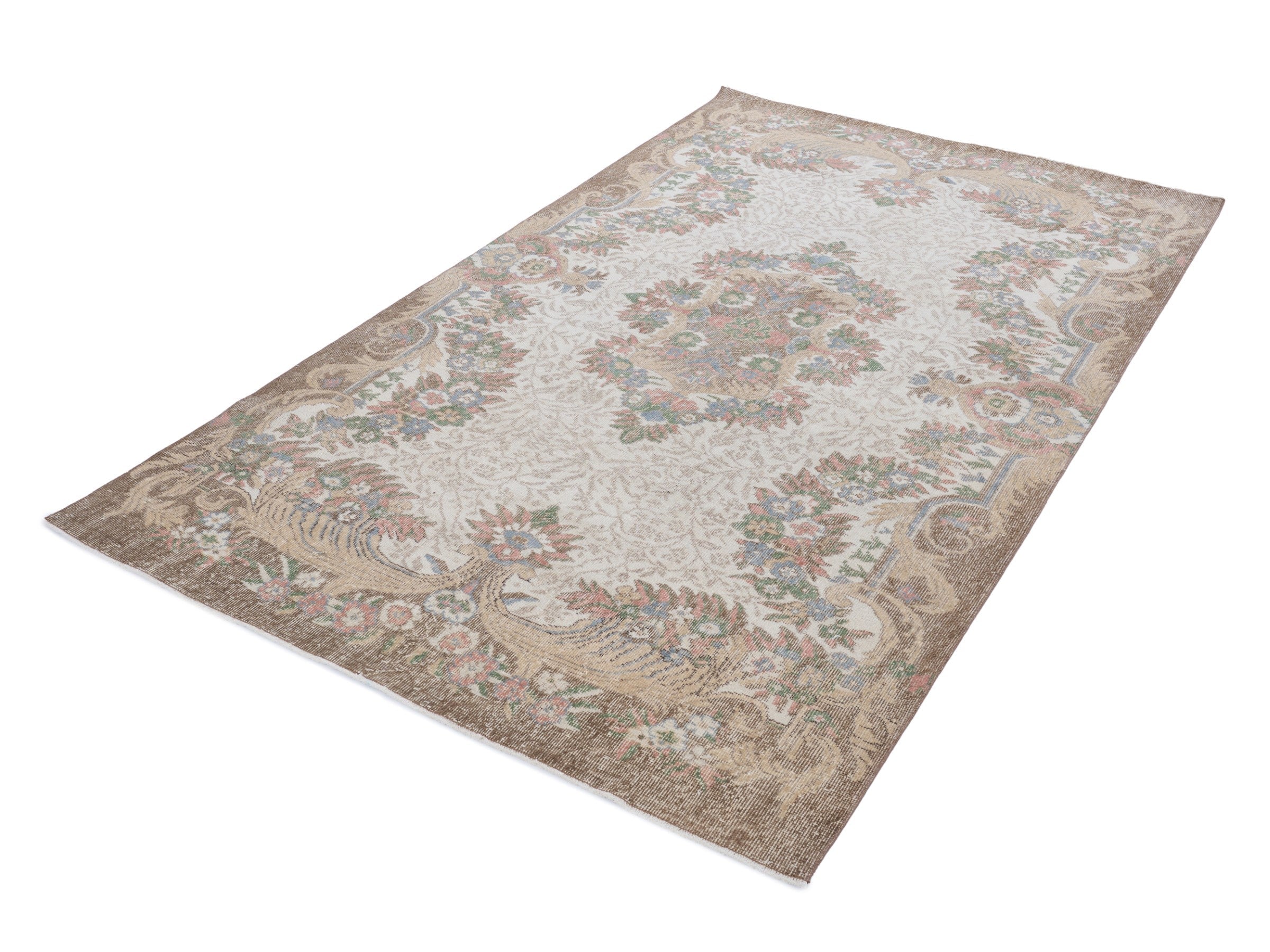 Turkish Isparta area rug in cream and greige, view 3 of 10