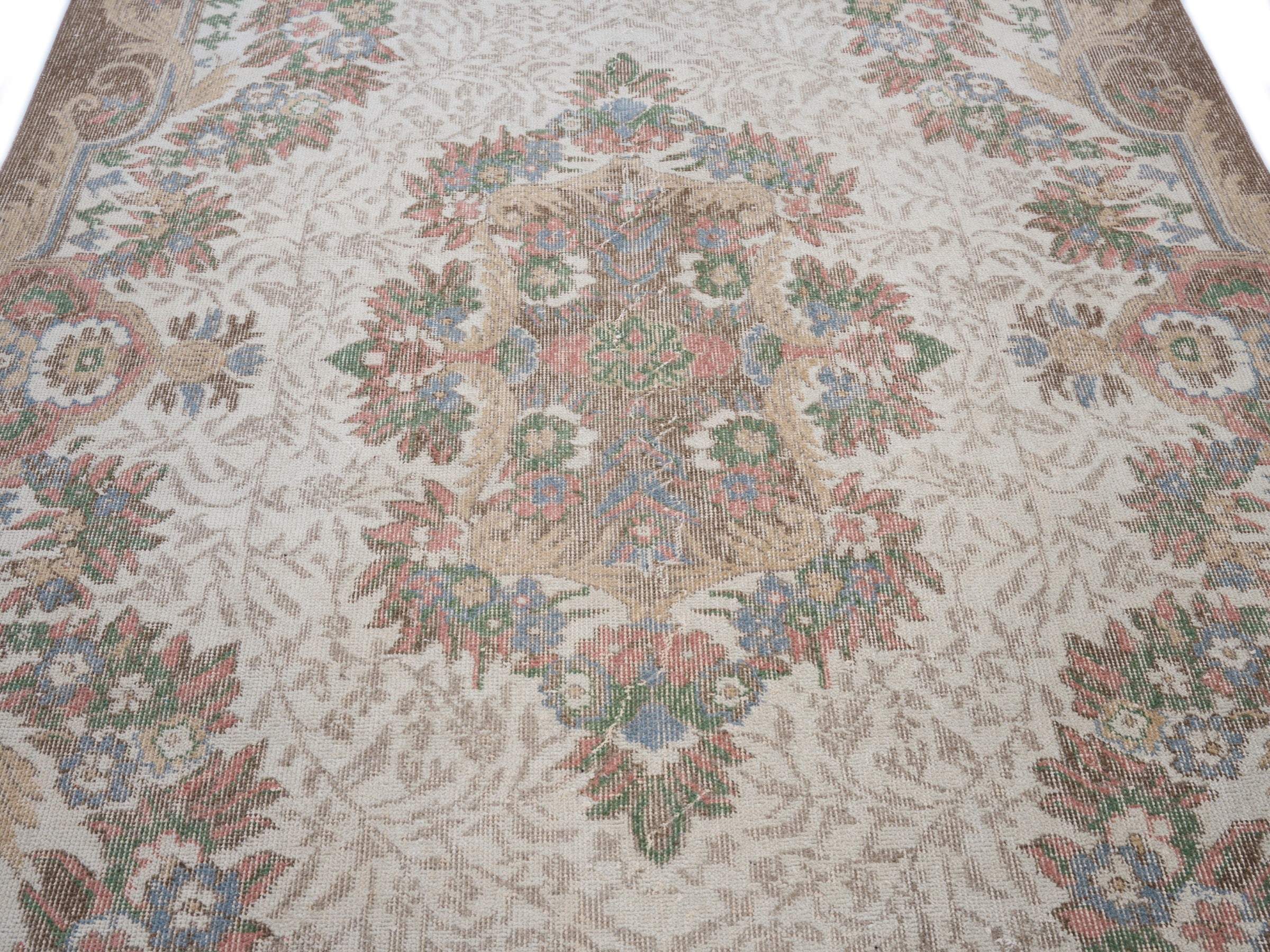 Turkish Isparta area rug in cream and greige, view 4 of 10
