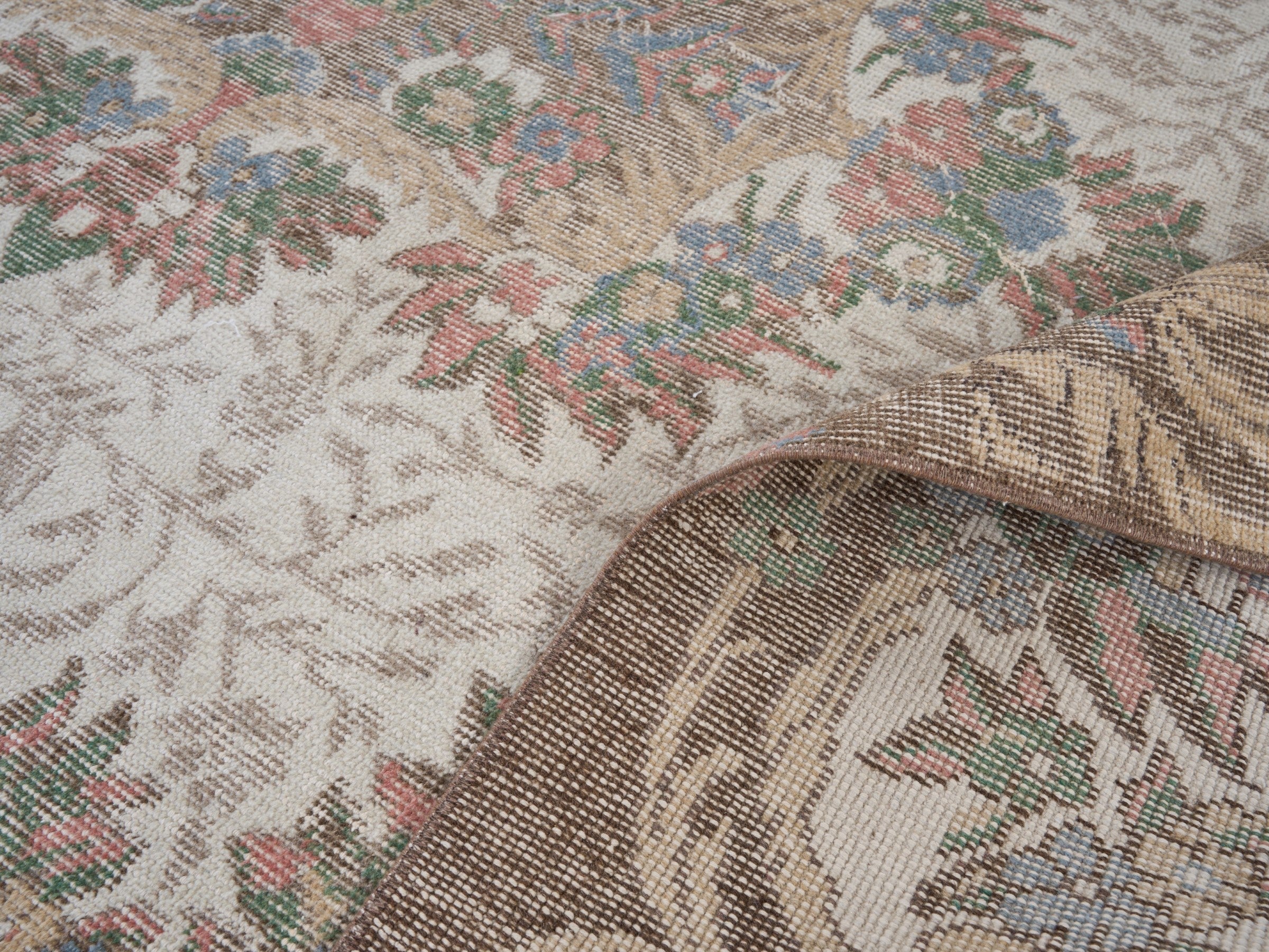 Turkish Isparta area rug in cream and greige, view 9 of 10