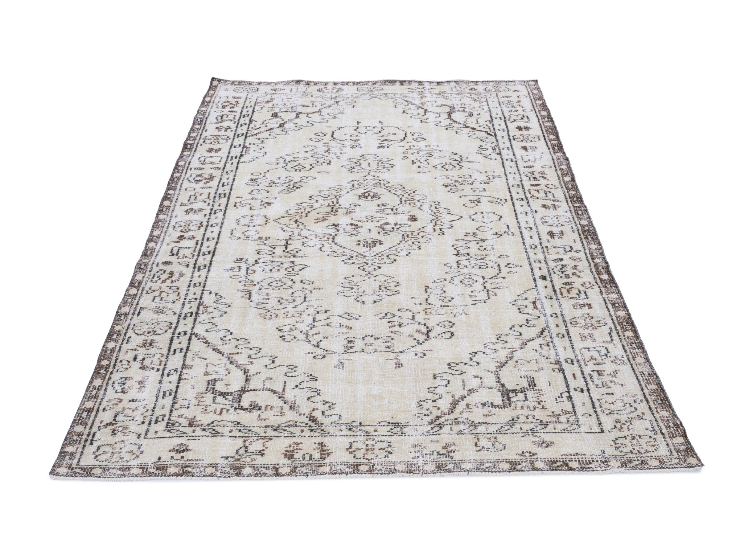 Turkish Manisa area rug in cream and greige, view 2 of 10