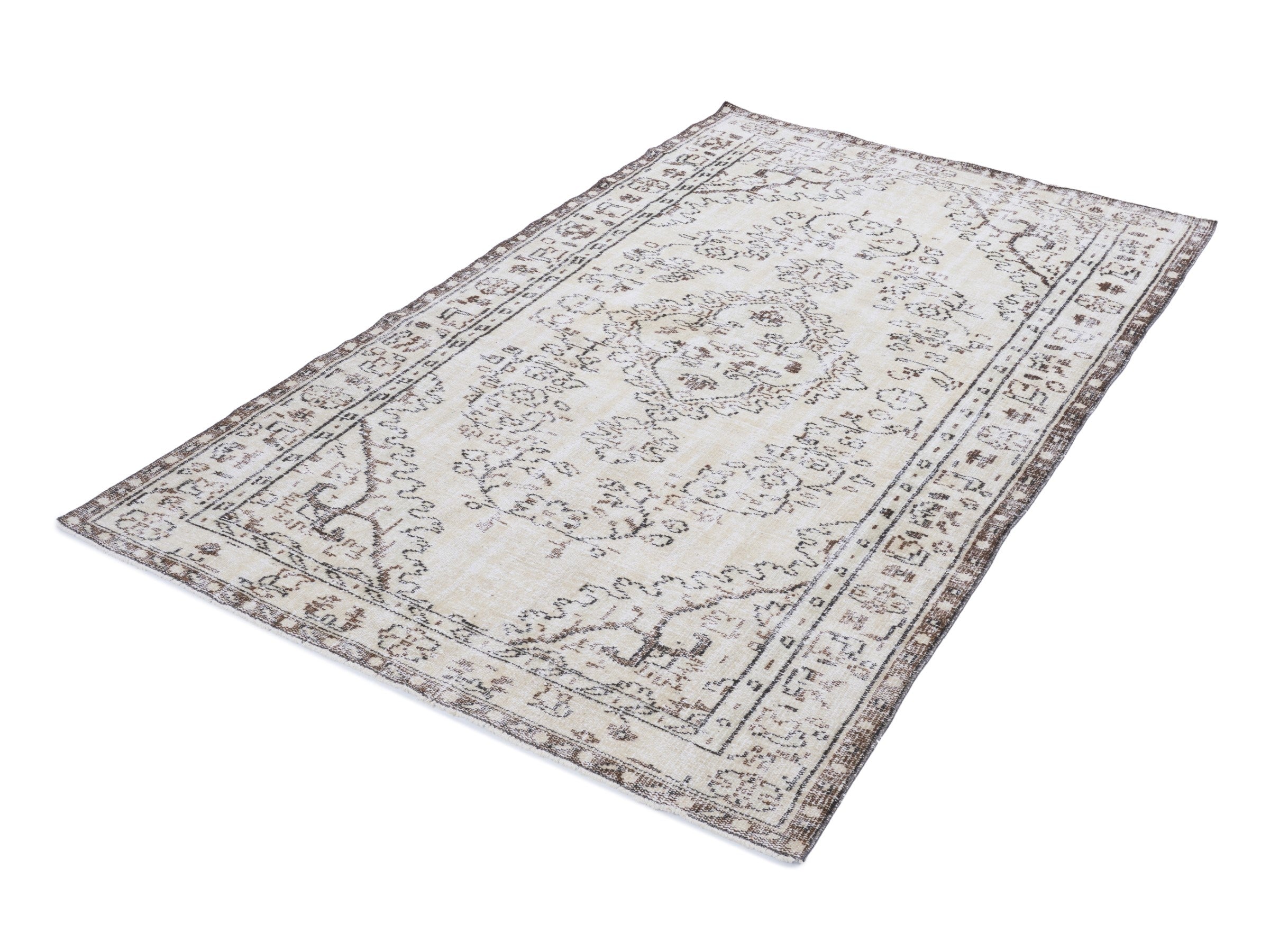 Turkish Manisa area rug in cream and greige, view 3 of 10