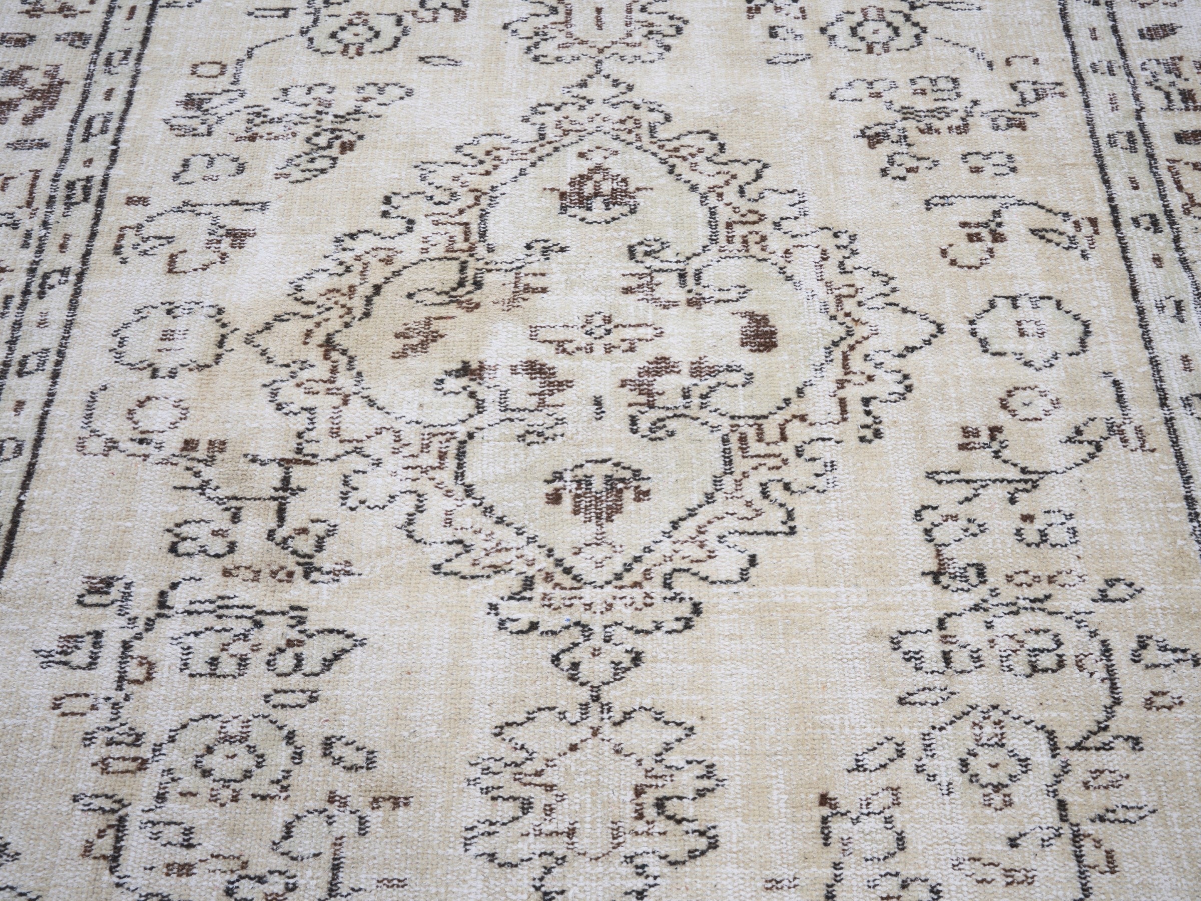 Turkish Manisa area rug in cream and greige, view 4 of 10