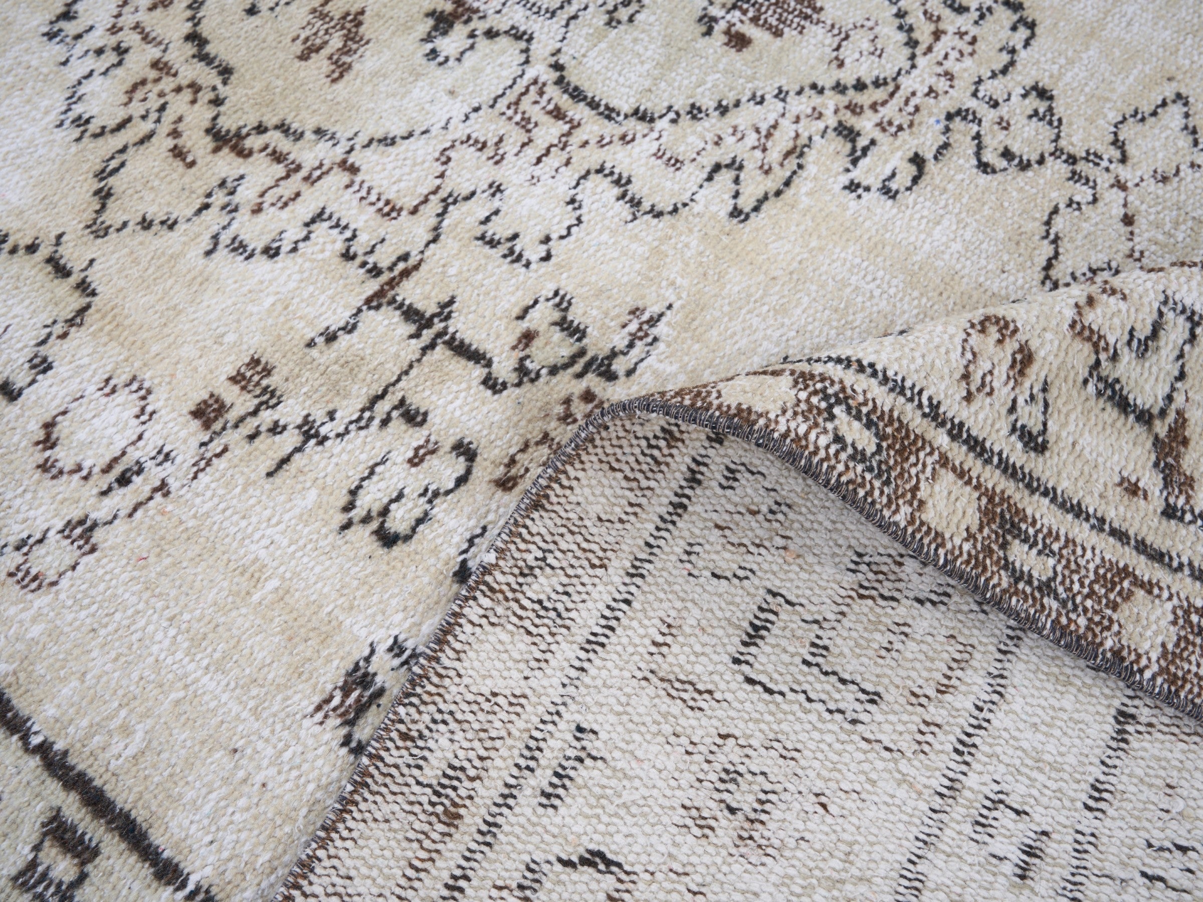 Turkish Manisa area rug in cream and greige, view 9 of 10