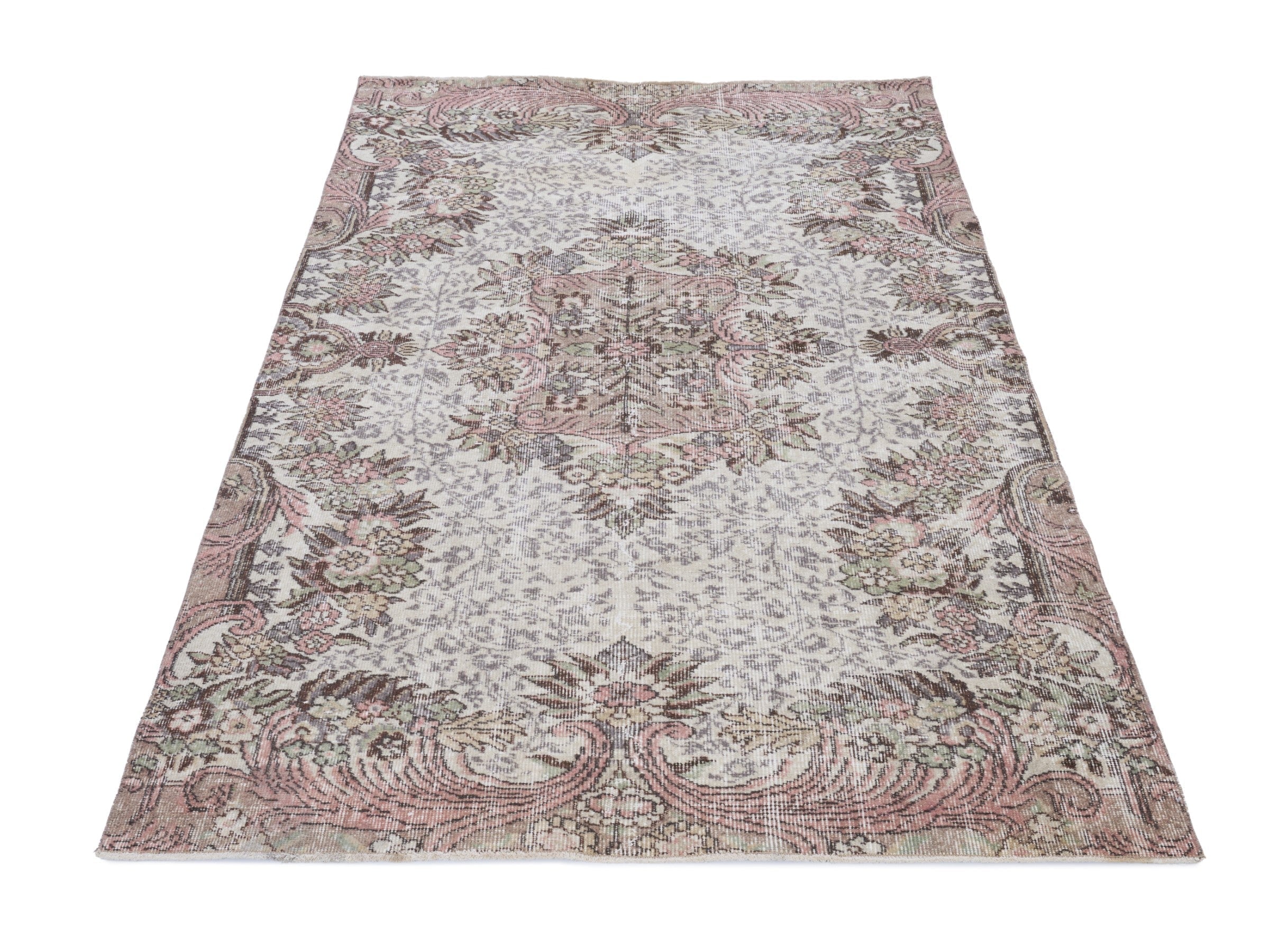 Turkish Isparta area rug in cream and rose, view 2 of 10