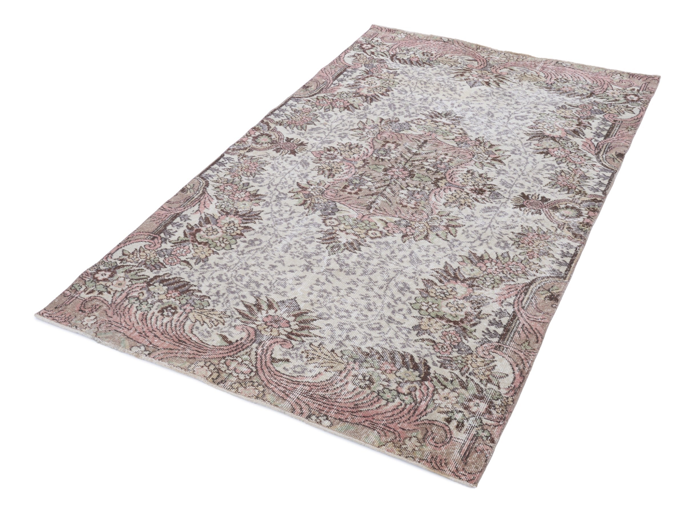 Turkish Isparta area rug in cream and rose, view 3 of 10
