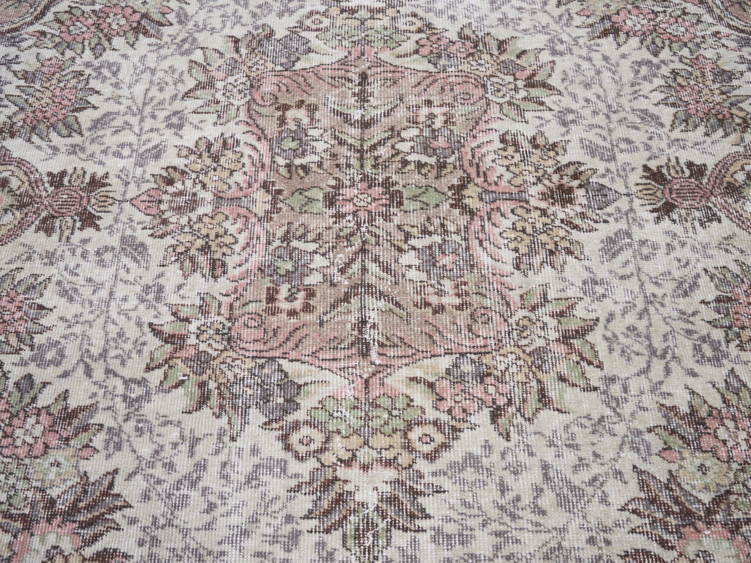 Turkish Isparta area rug in cream and rose, view 4 of 10