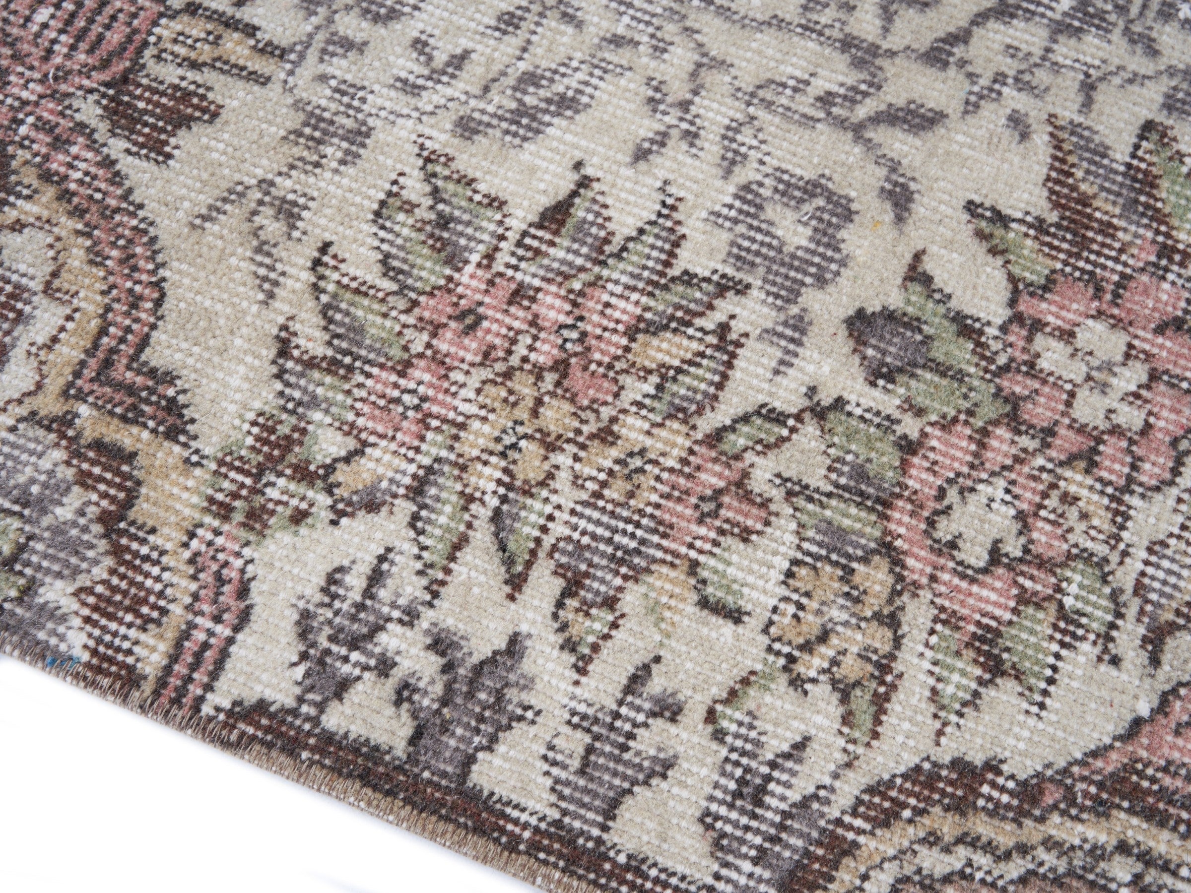 Turkish Isparta area rug in cream and rose, view 6 of 10
