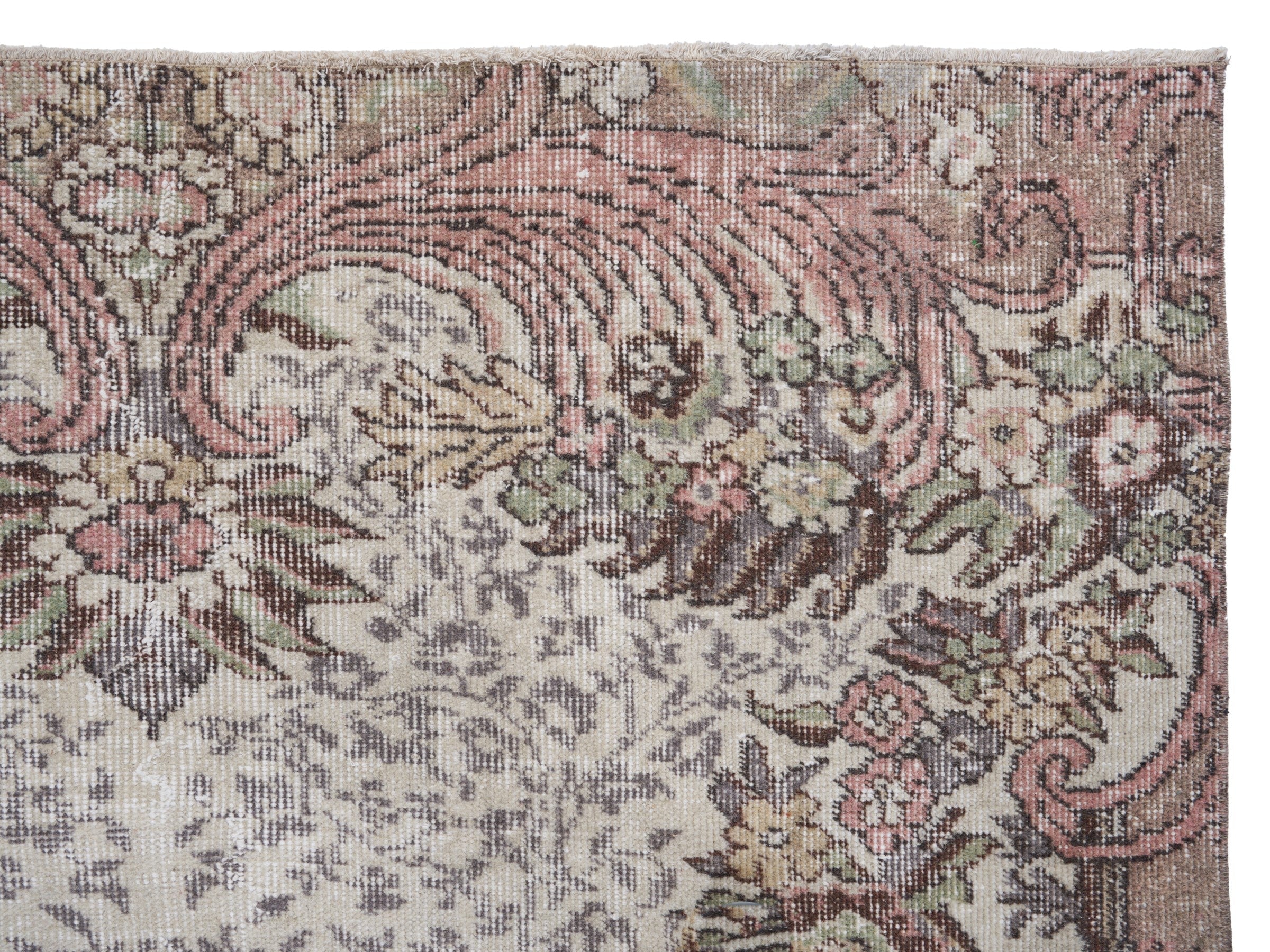 Turkish Isparta area rug in cream and rose, view 8 of 10