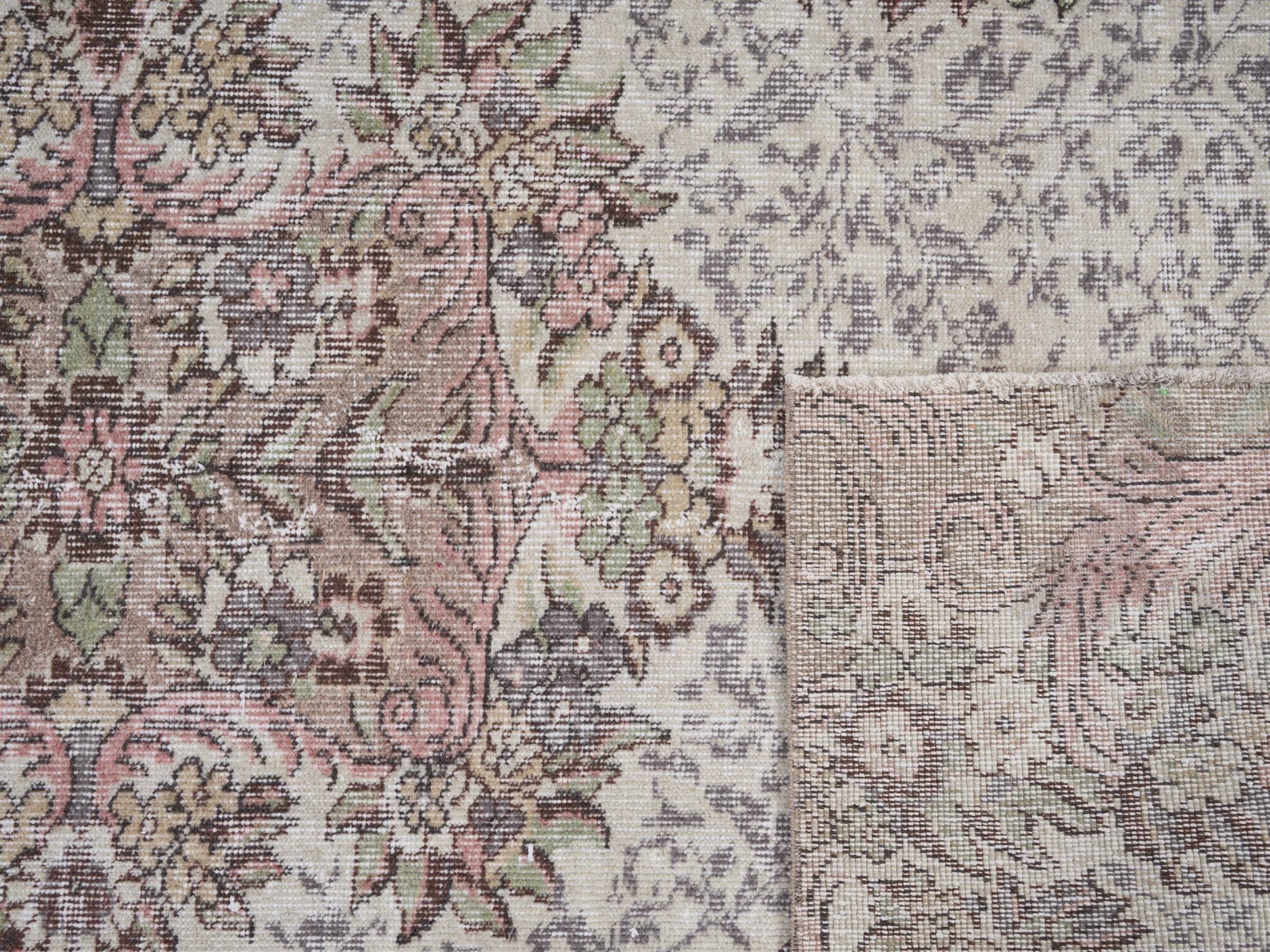 Turkish Isparta area rug in cream and rose, view 10 of 10