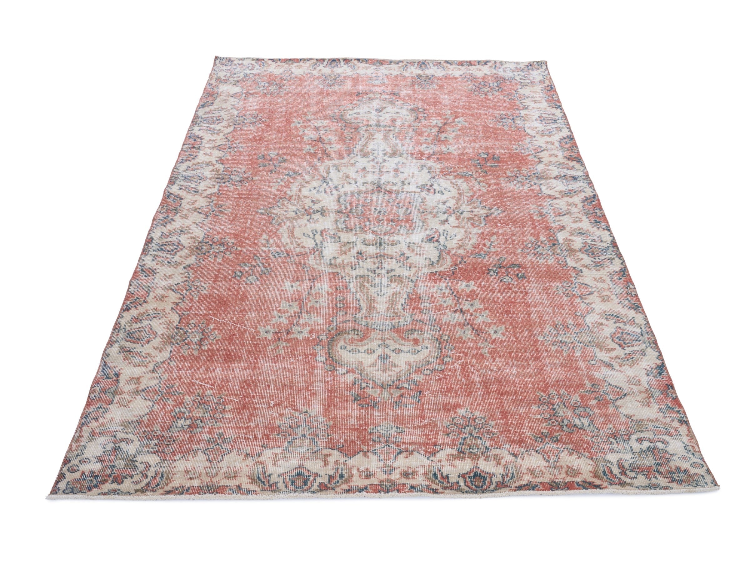 Turkish Isparta area rug in terracotta and cream, view 2 of 10