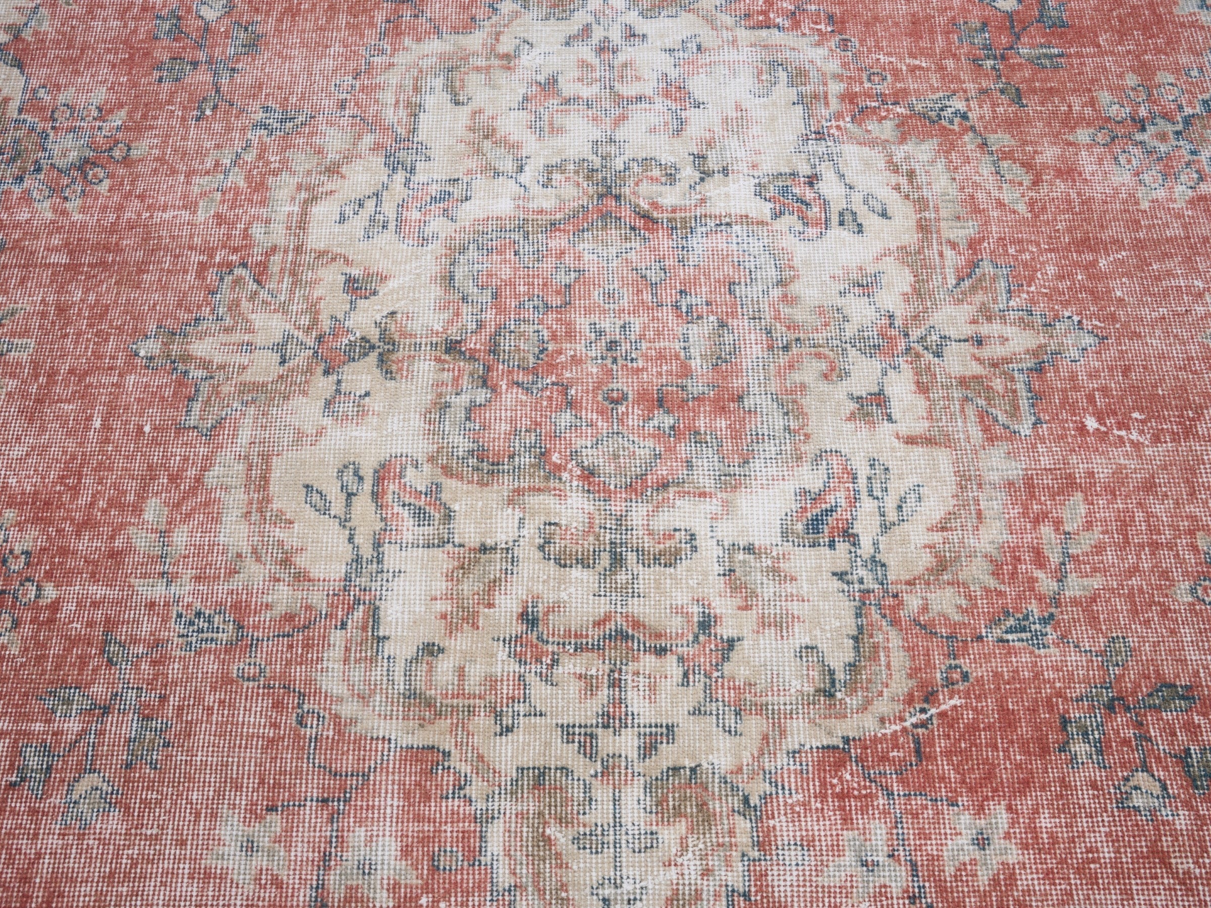 Turkish Isparta area rug in terracotta and cream, view 4 of 10
