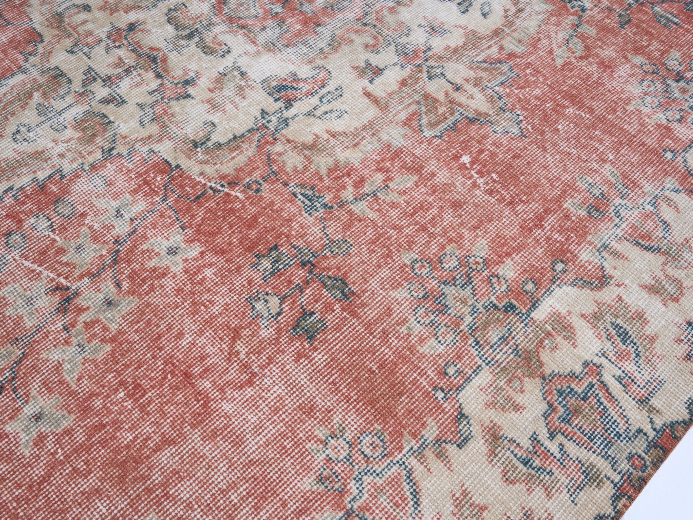 Turkish Isparta area rug in terracotta and cream, view 5 of 10