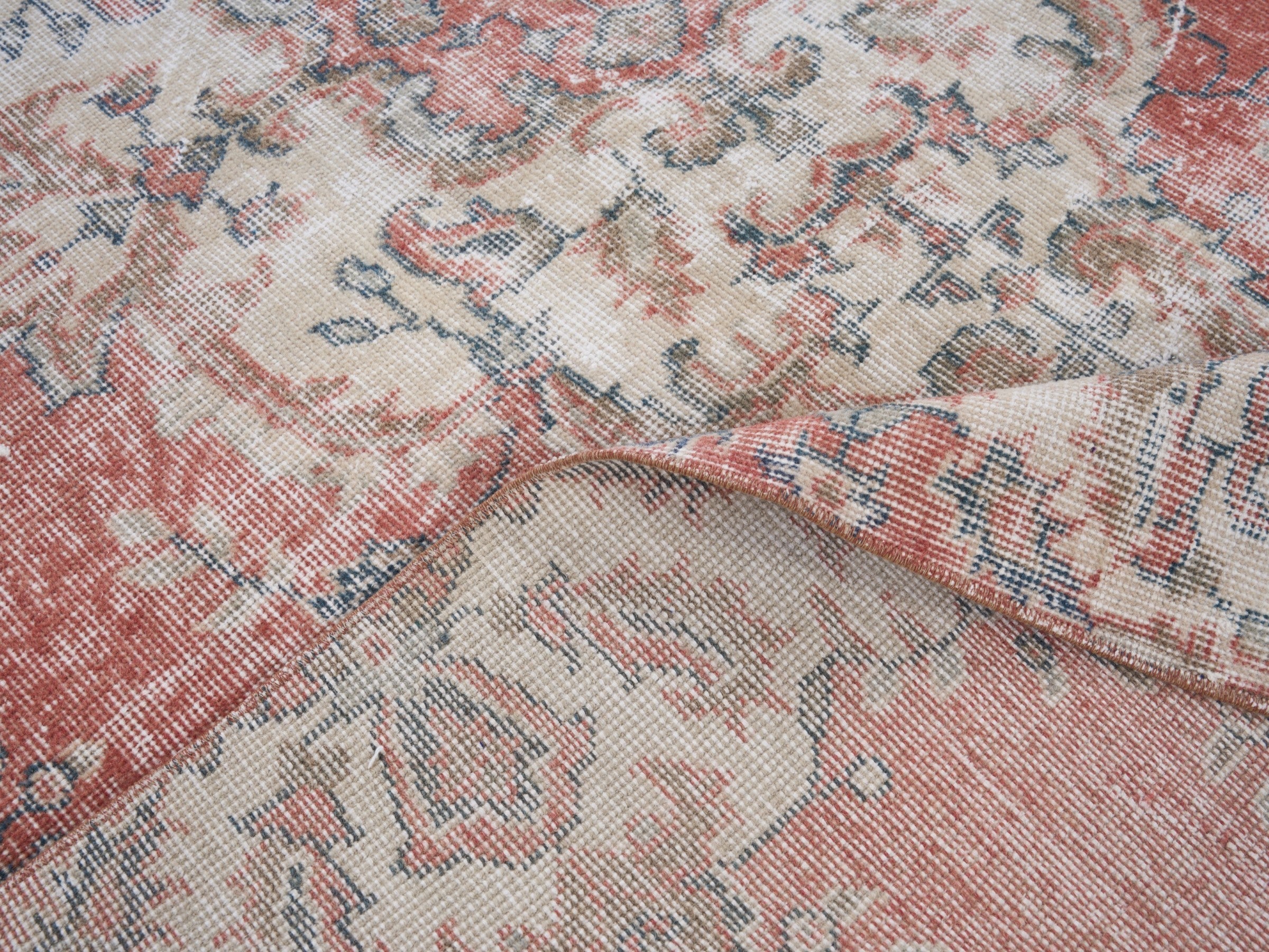 Turkish Isparta area rug in terracotta and cream, view 9 of 10