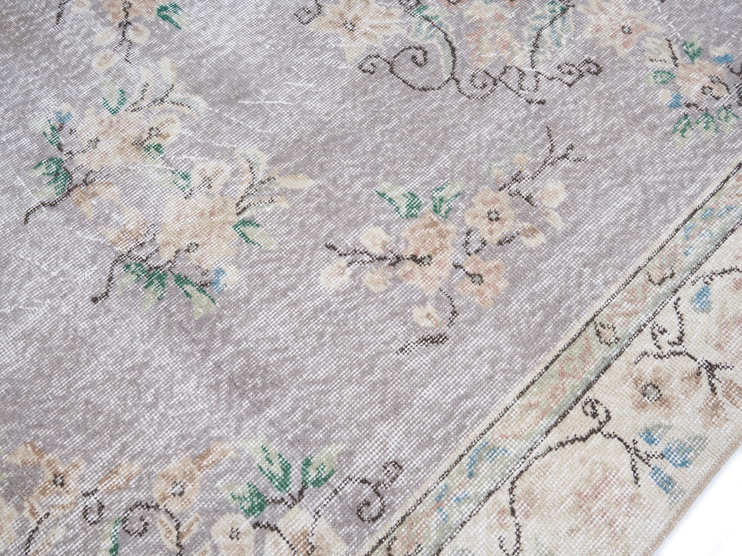 Turkish Isparta area rug in dusty blue and cream, view 5 of 10