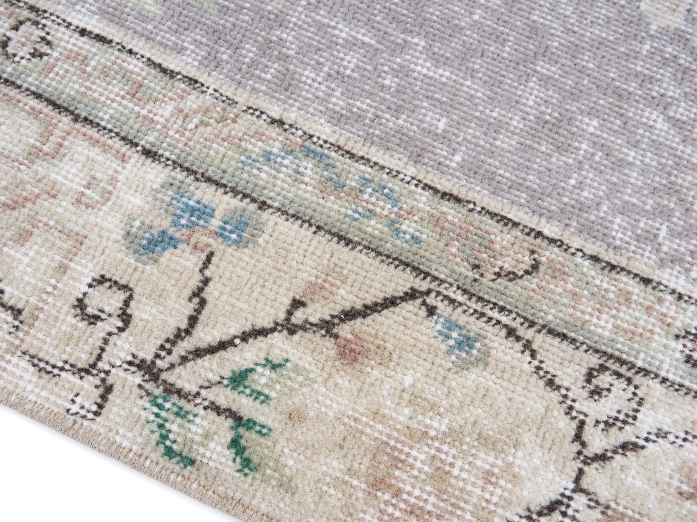 Turkish Isparta area rug in dusty blue and cream, view 6 of 10