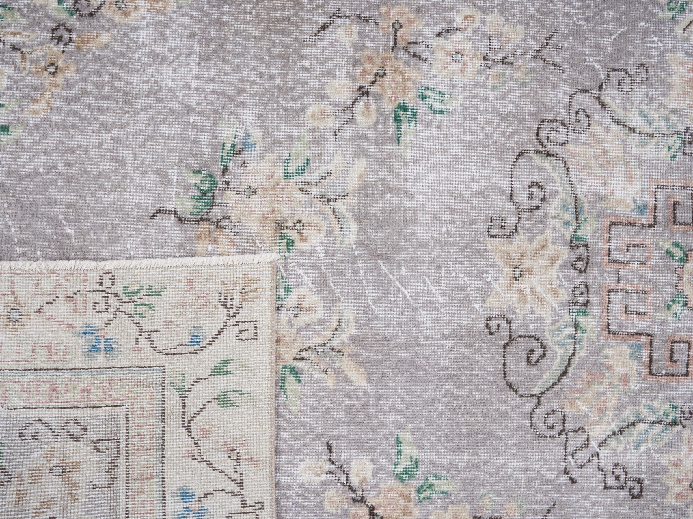 Turkish Isparta area rug in dusty blue and cream, view 10 of 10