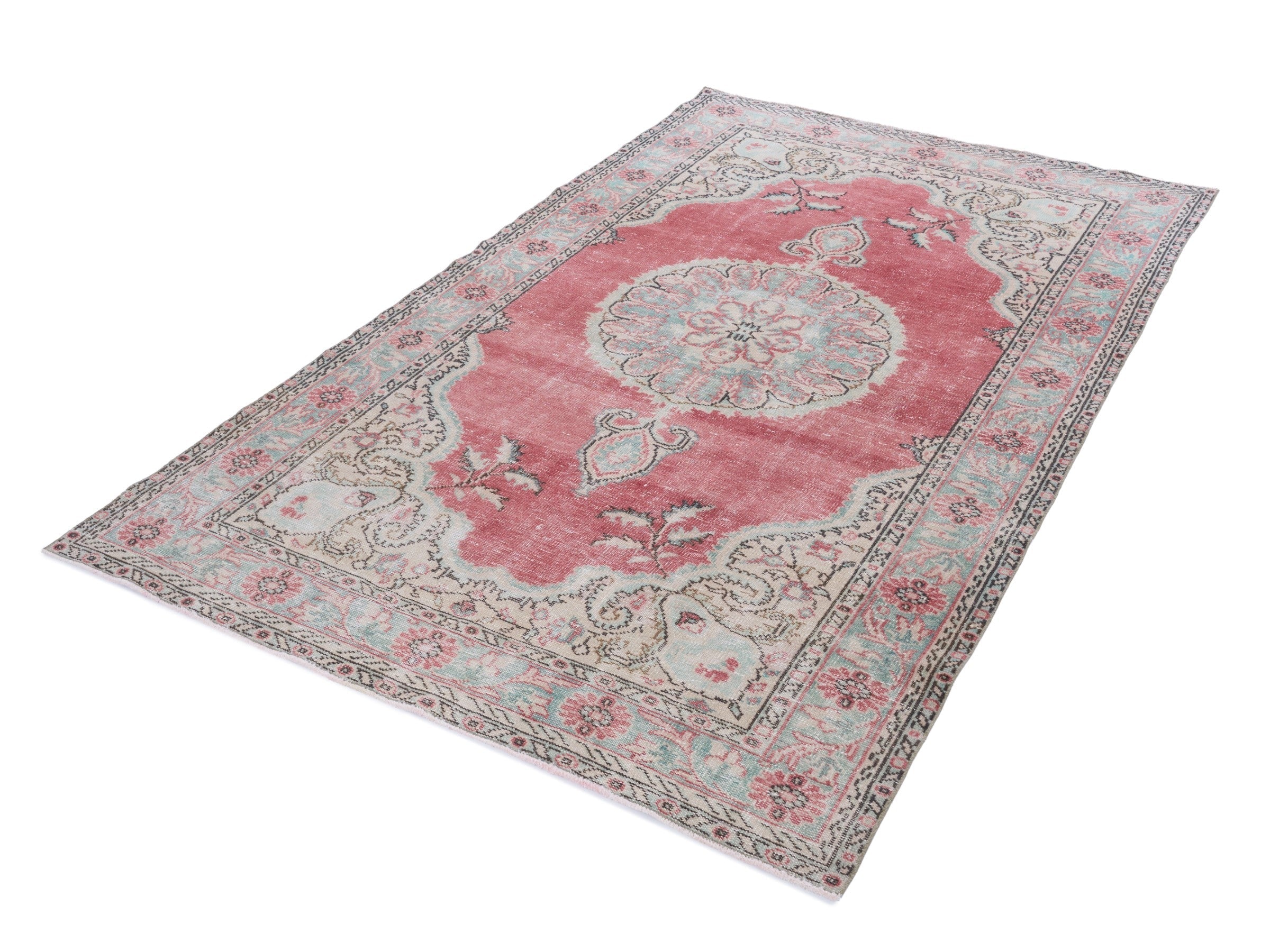 Turkish Manisa area rug in rose and cream, view 3 of 10