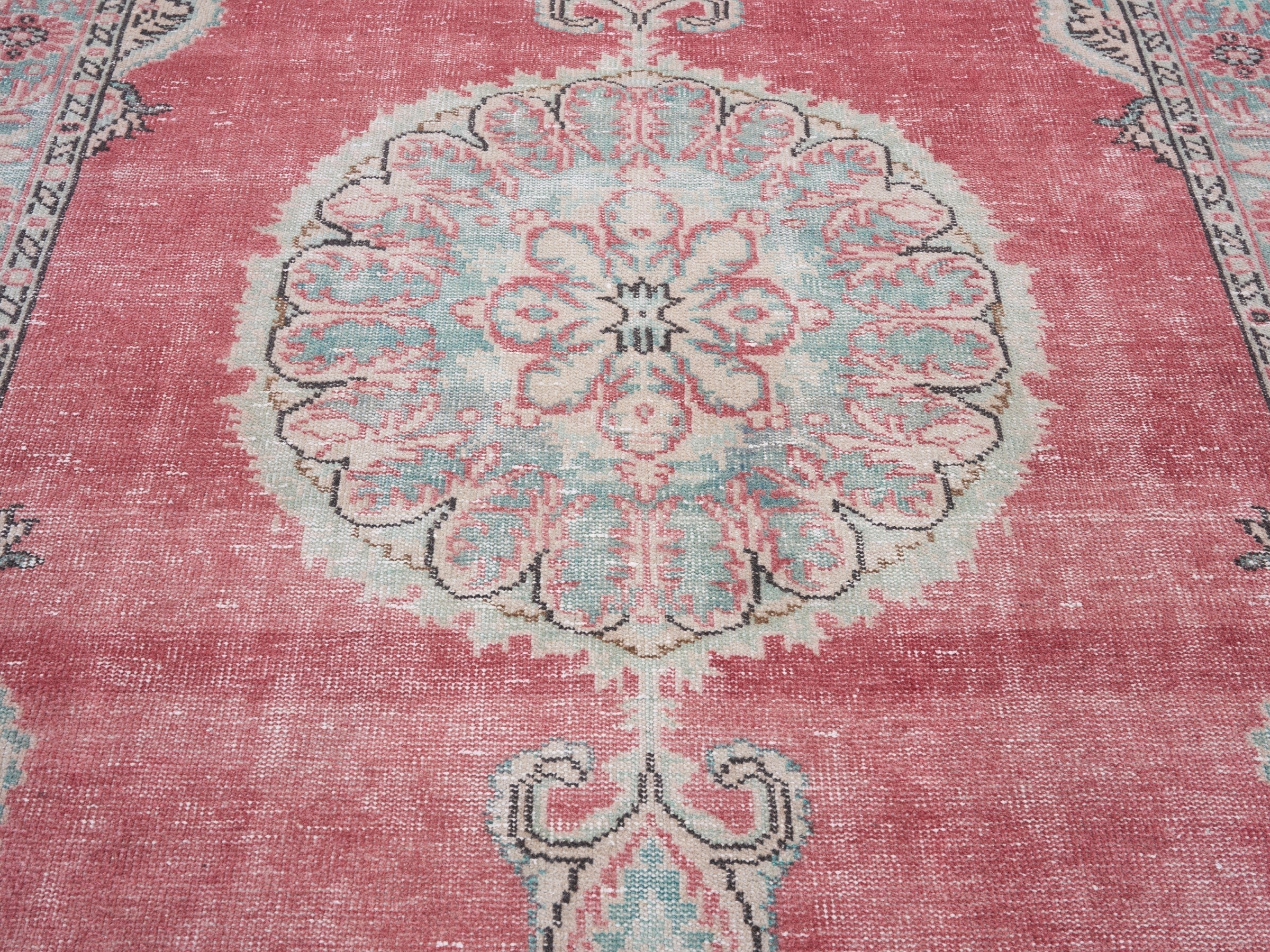 Turkish Manisa area rug in rose and cream, view 4 of 10