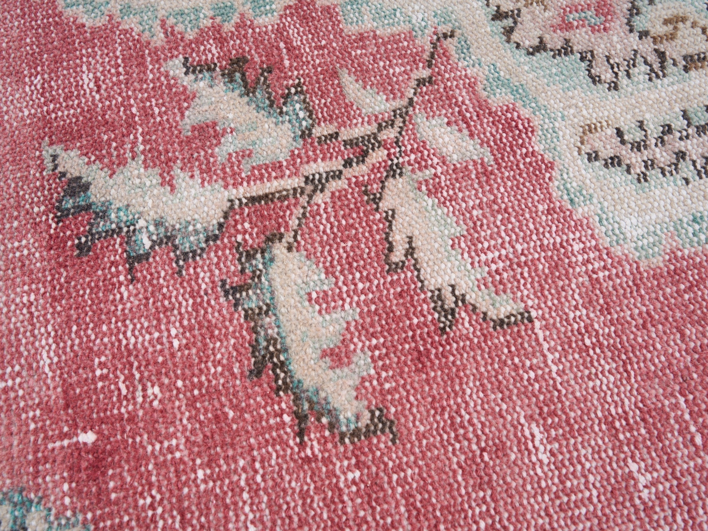 Turkish Manisa area rug in rose and cream, view 7 of 10