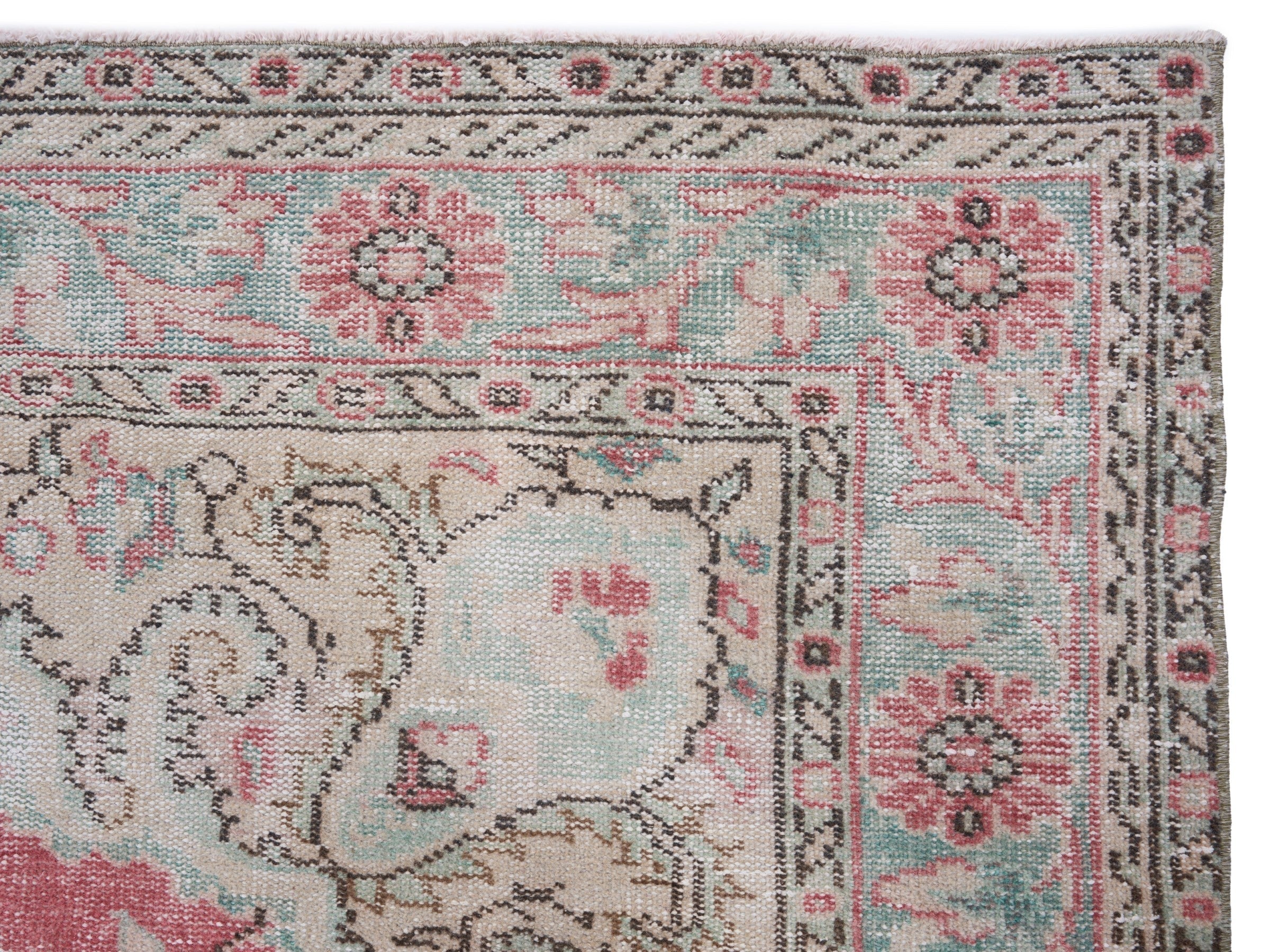 Turkish Manisa area rug in rose and cream, view 8 of 10