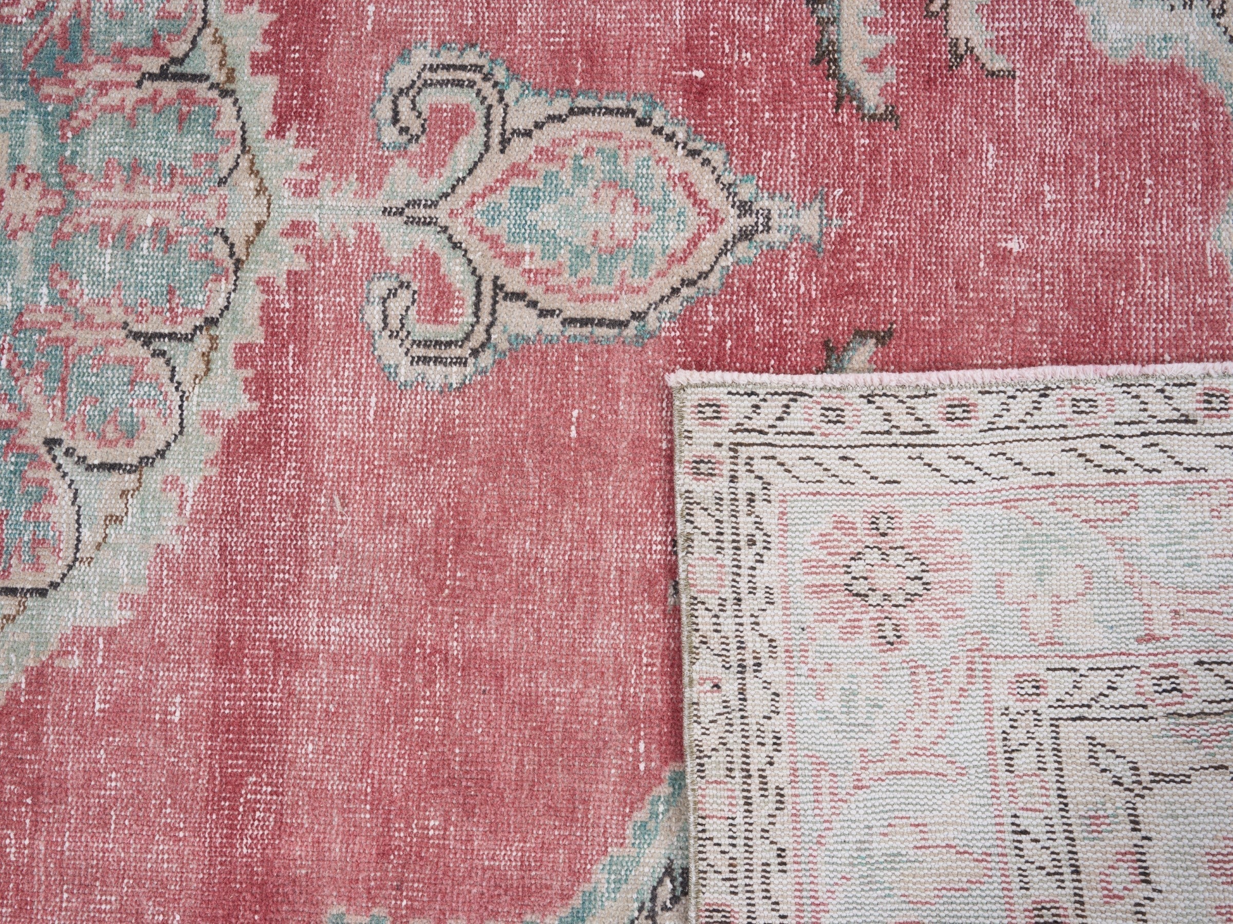 Turkish Manisa area rug in rose and cream, view 10 of 10