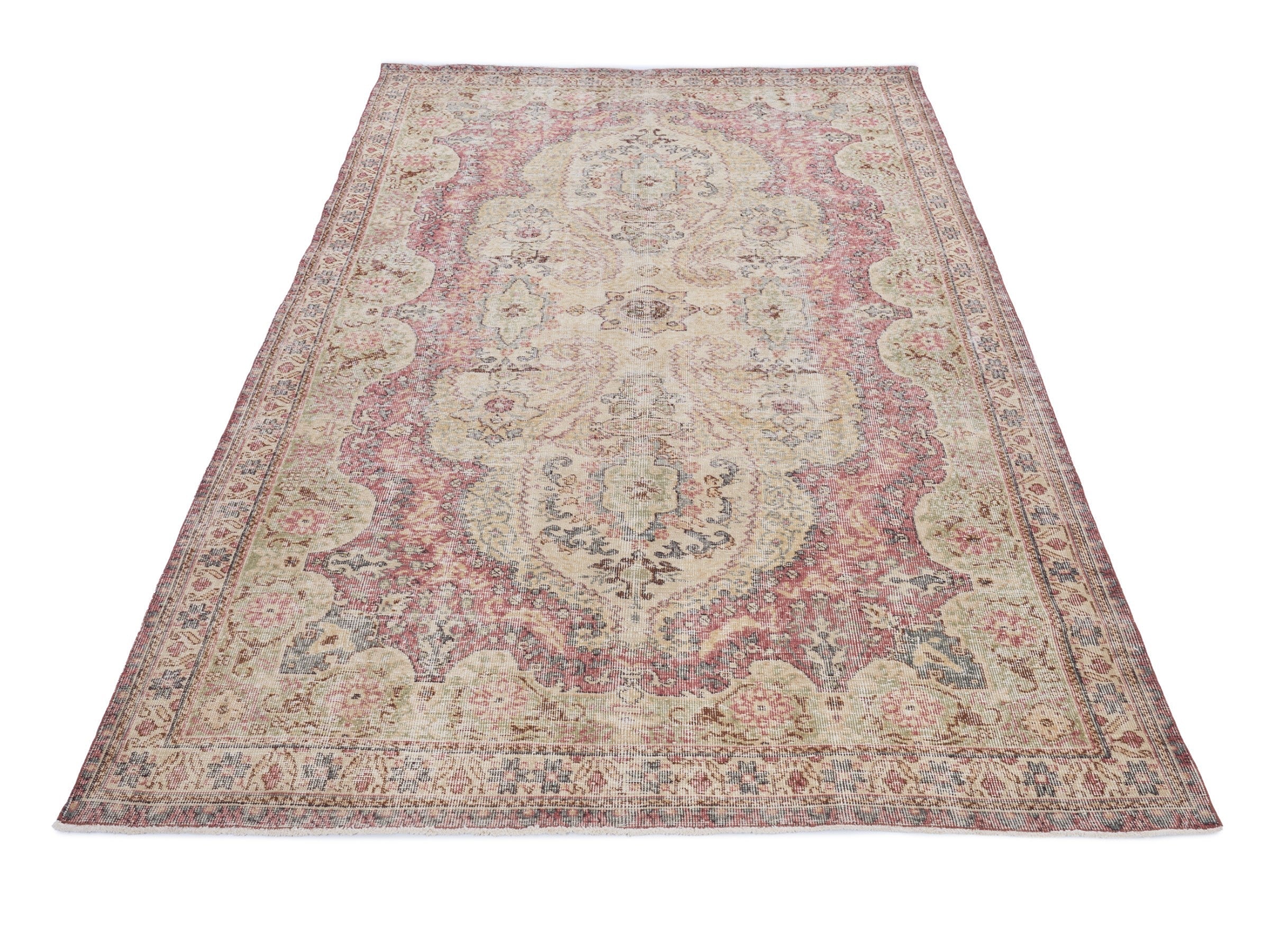 Turkish Isparta area rug in dusty rose and cream, view 2 of 10