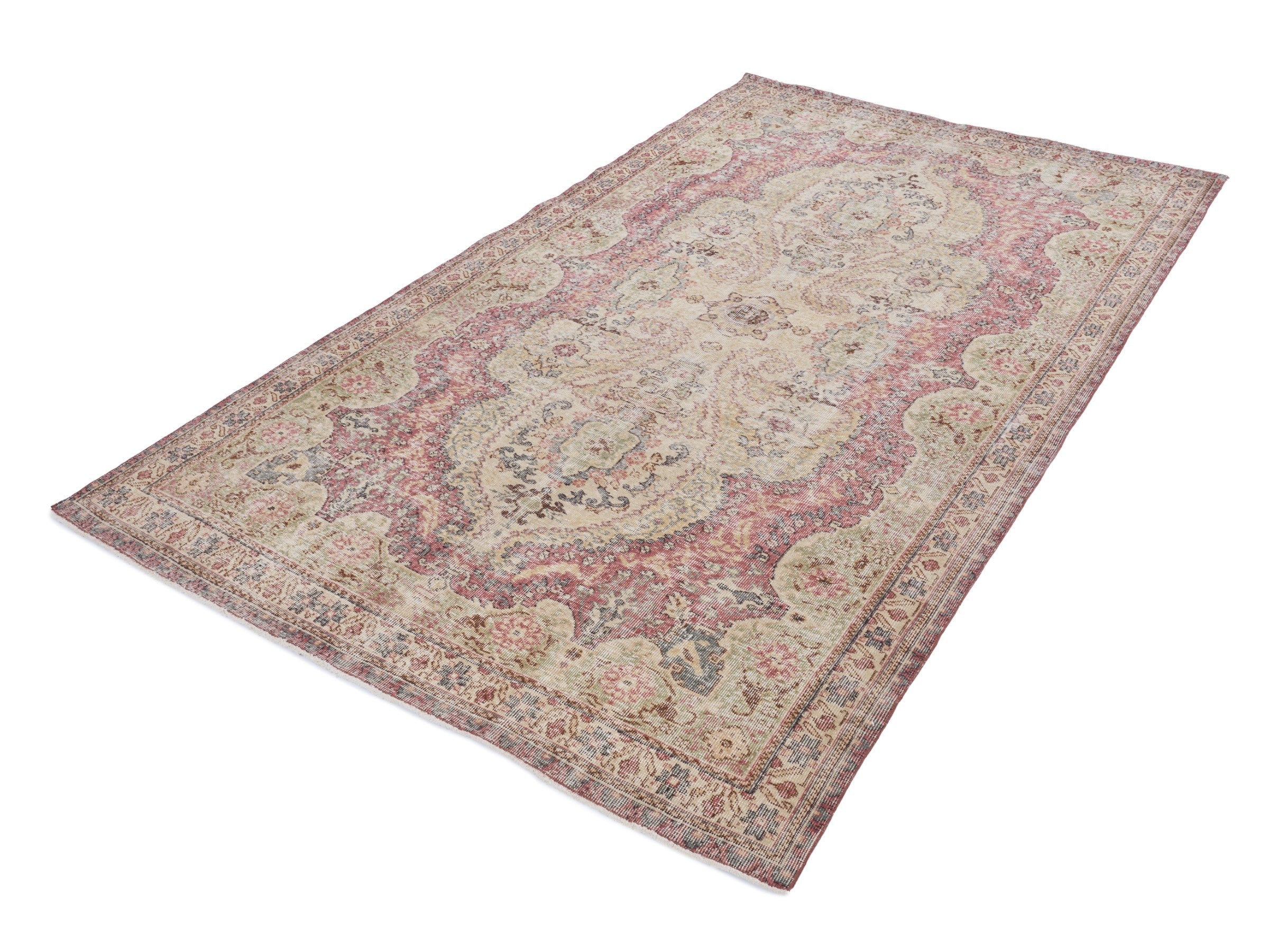 Turkish Isparta area rug in dusty rose and cream, view 3 of 10