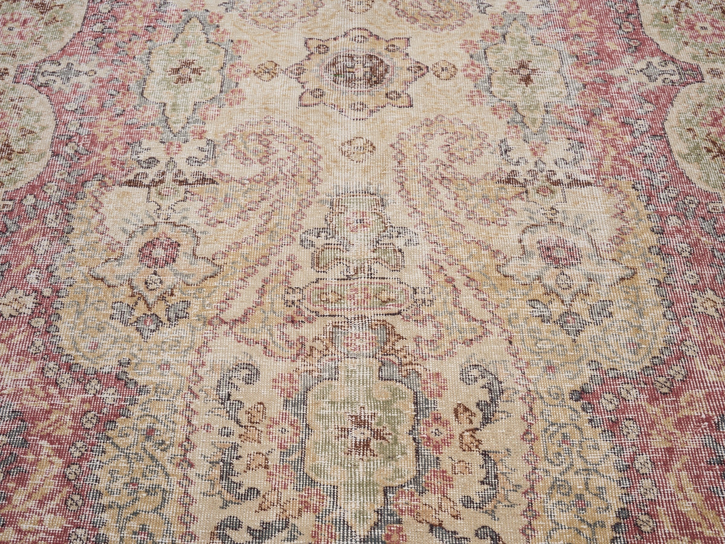 Turkish Isparta area rug in dusty rose and cream, view 4 of 10
