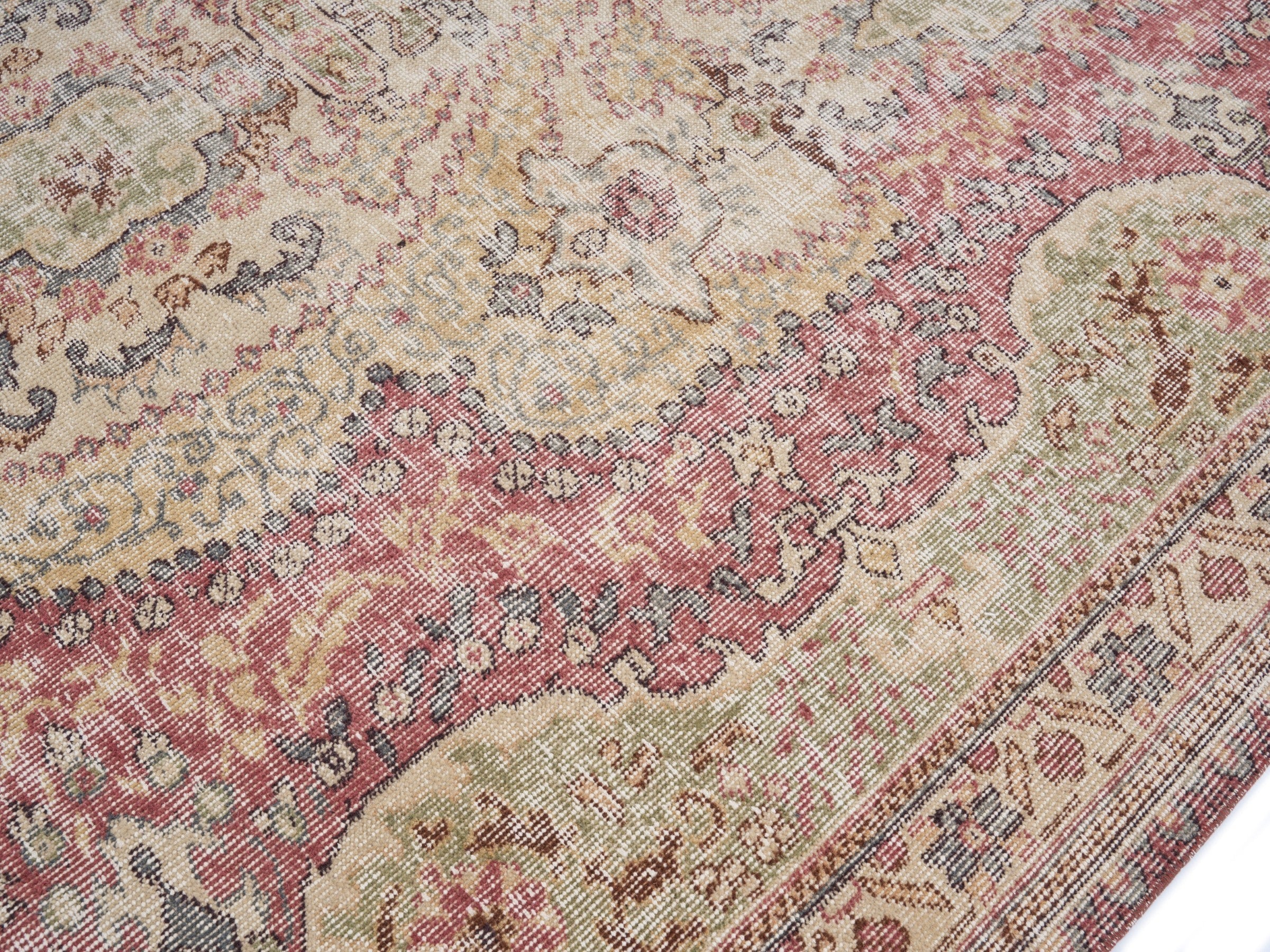 Turkish Isparta area rug in dusty rose and cream, view 5 of 10