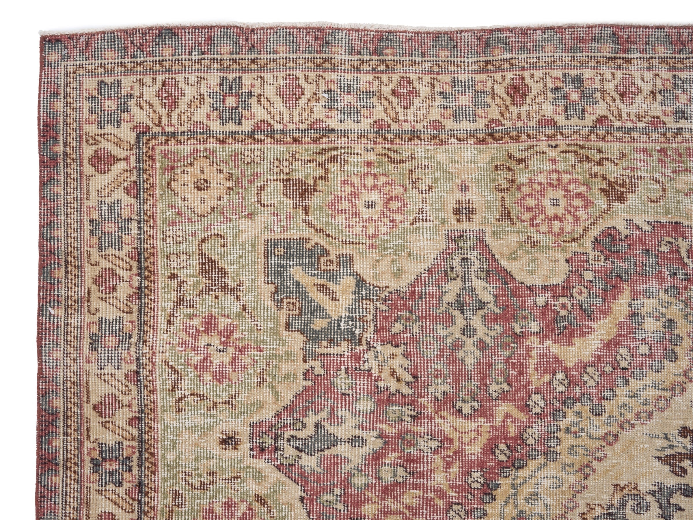 Turkish Isparta area rug in dusty rose and cream, view 8 of 10