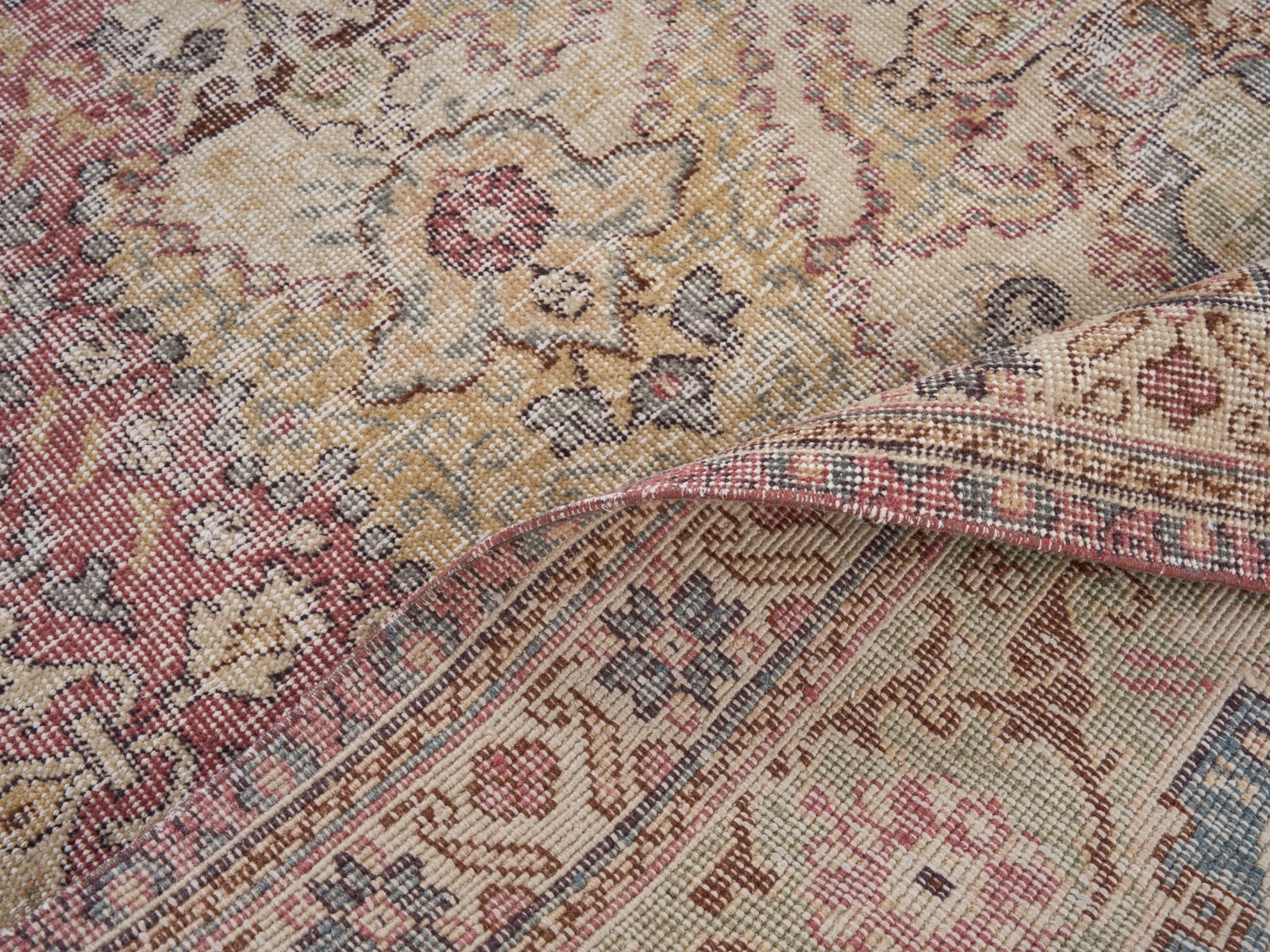 Turkish Isparta area rug in dusty rose and cream, view 9 of 10