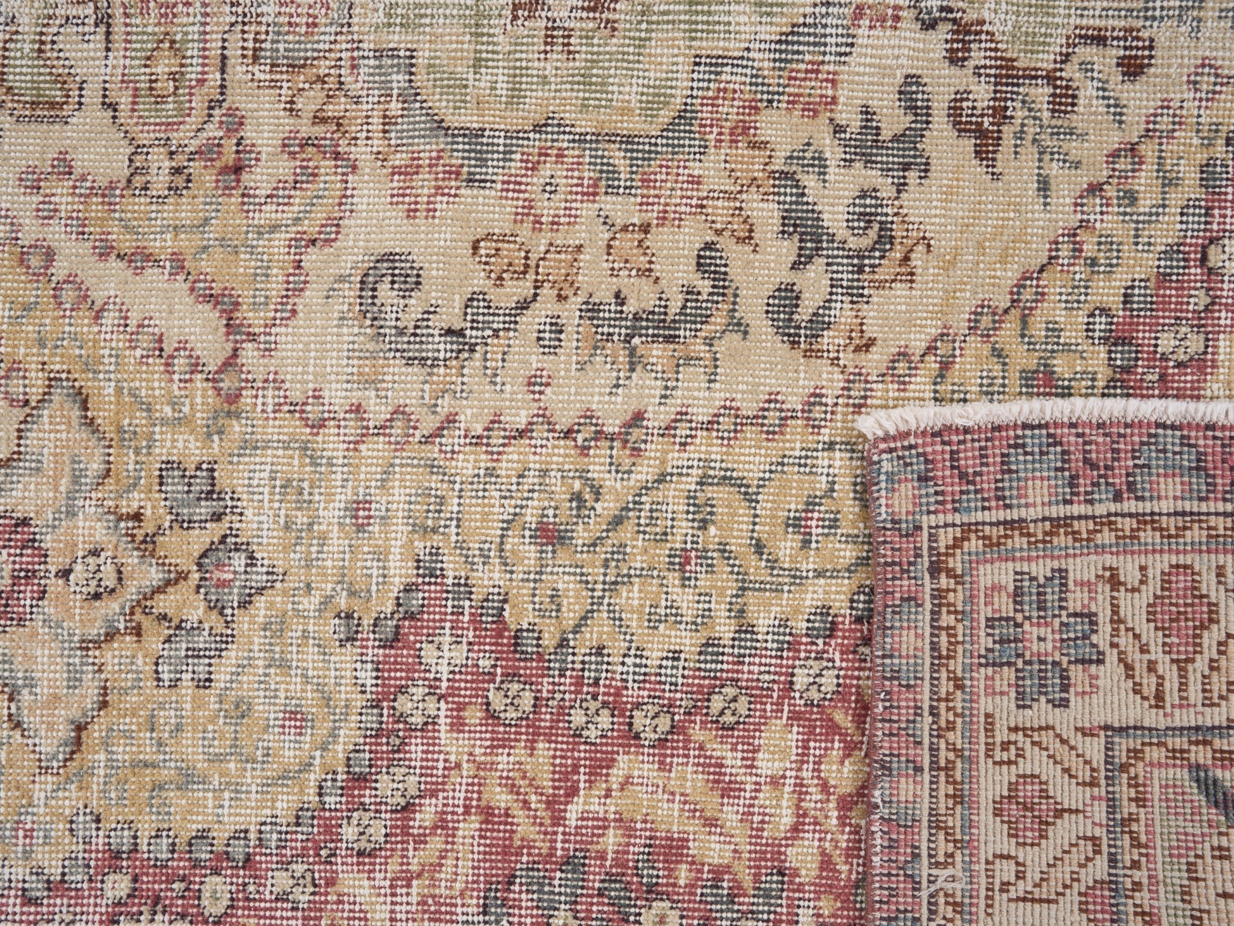 Turkish Isparta area rug in dusty rose and cream, view 10 of 10